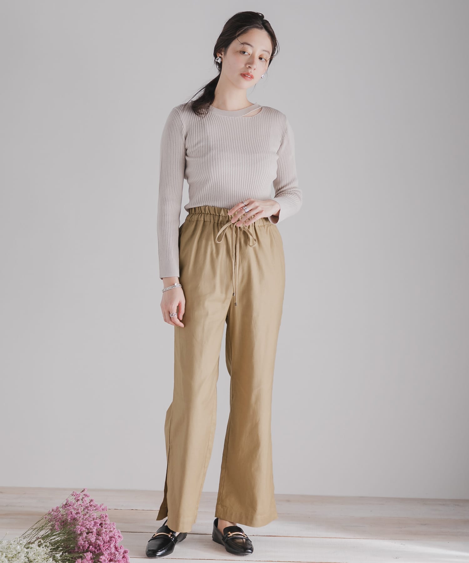スリットワイドパンツ BEIGE S