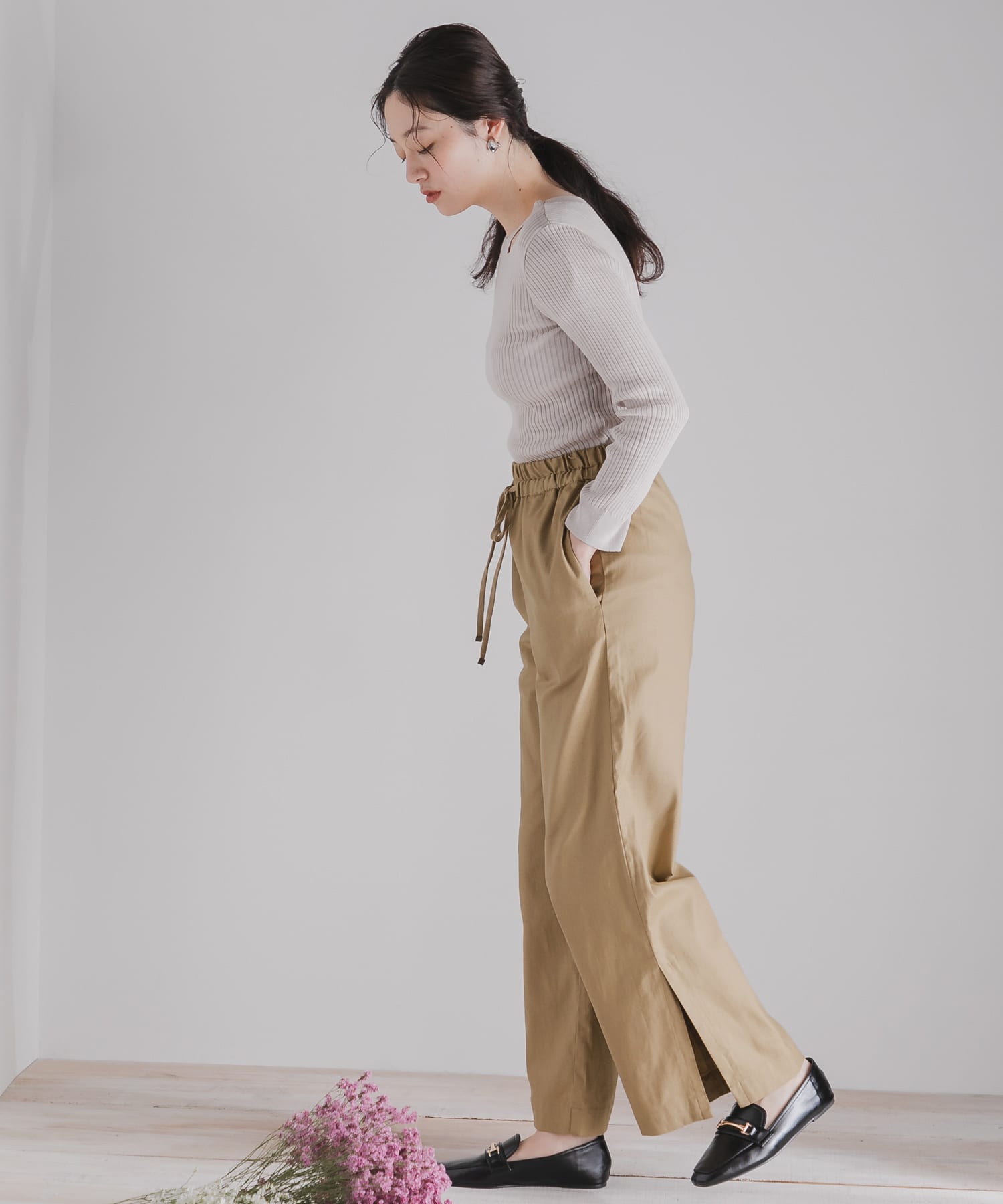 スリットワイドパンツ BEIGE S