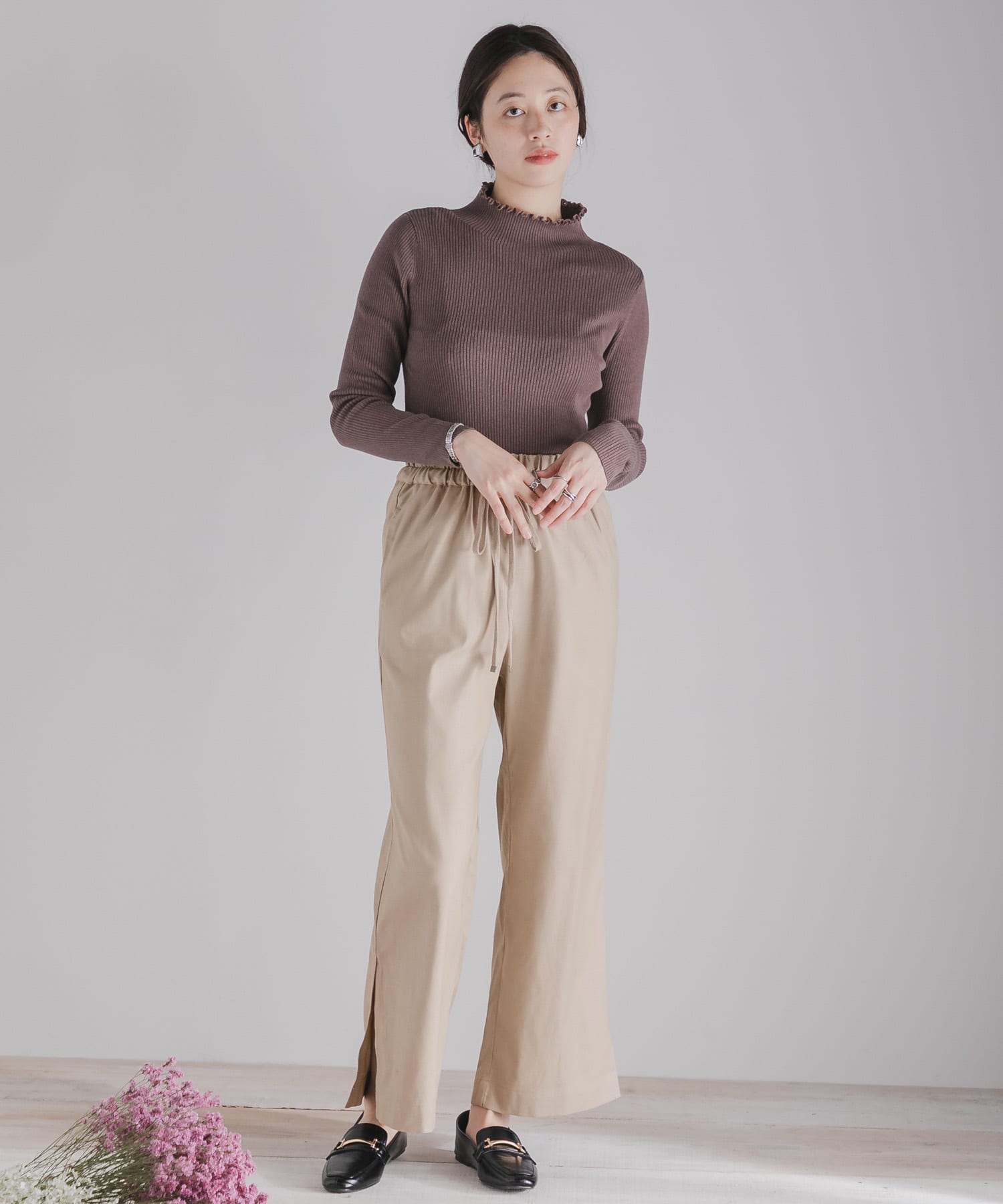 スリットワイドパンツ GREIGE S