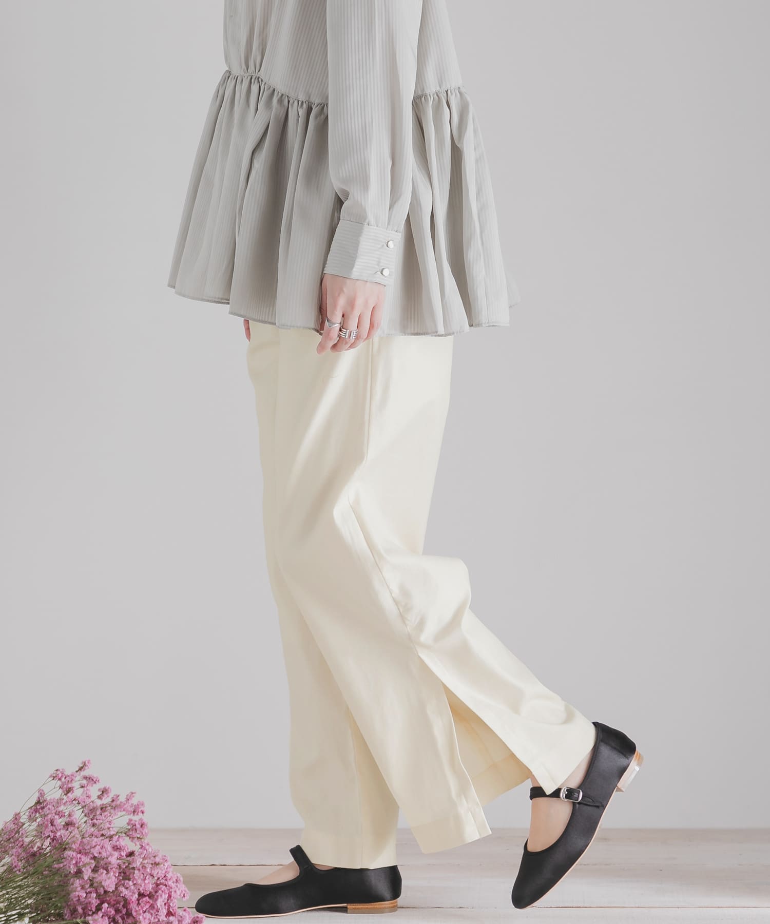スリットワイドパンツ IVORY S