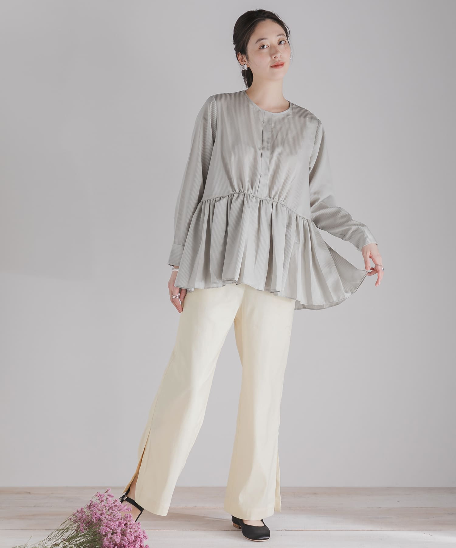 スリットワイドパンツ IVORY S