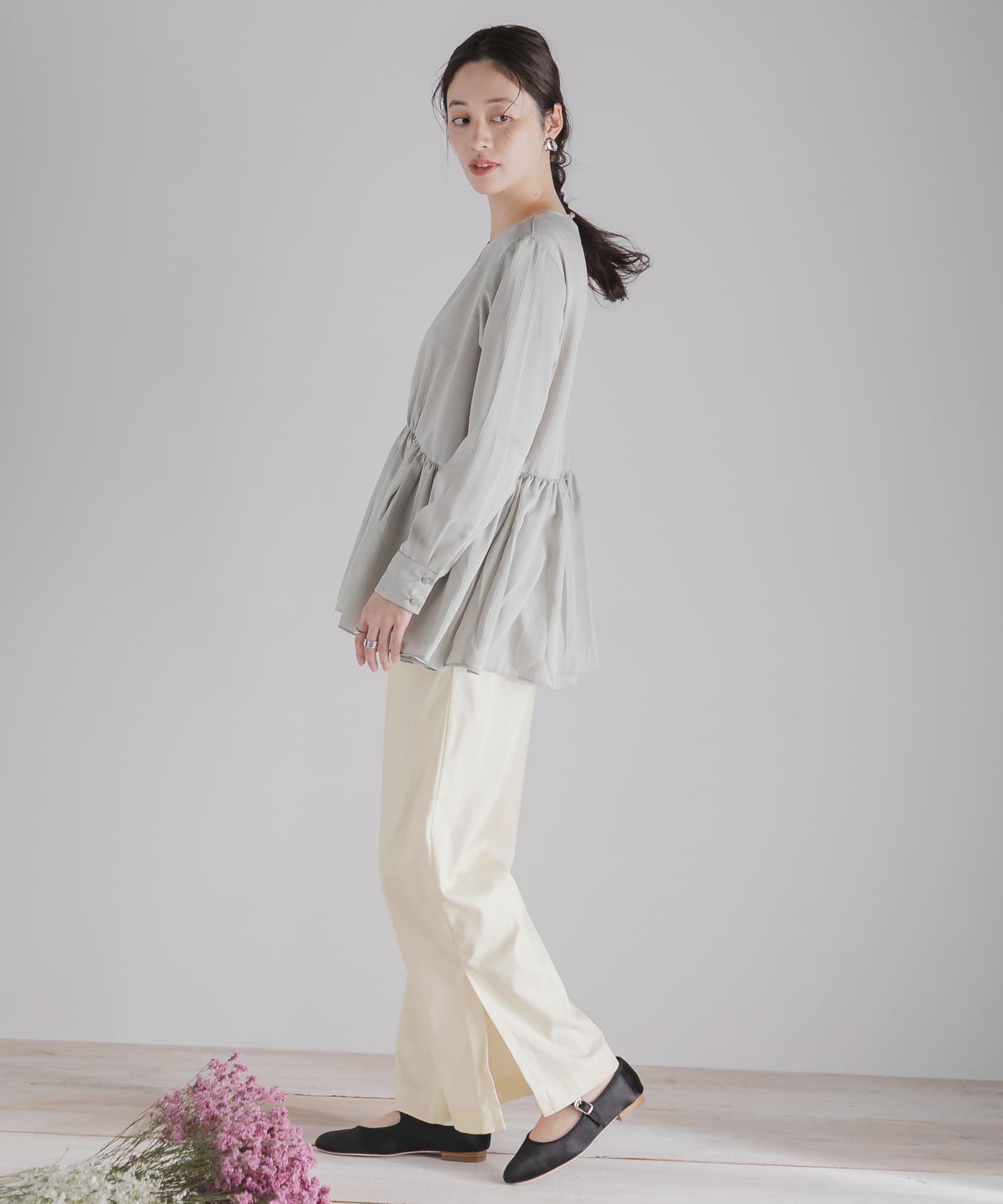 スリットワイドパンツ IVORY S