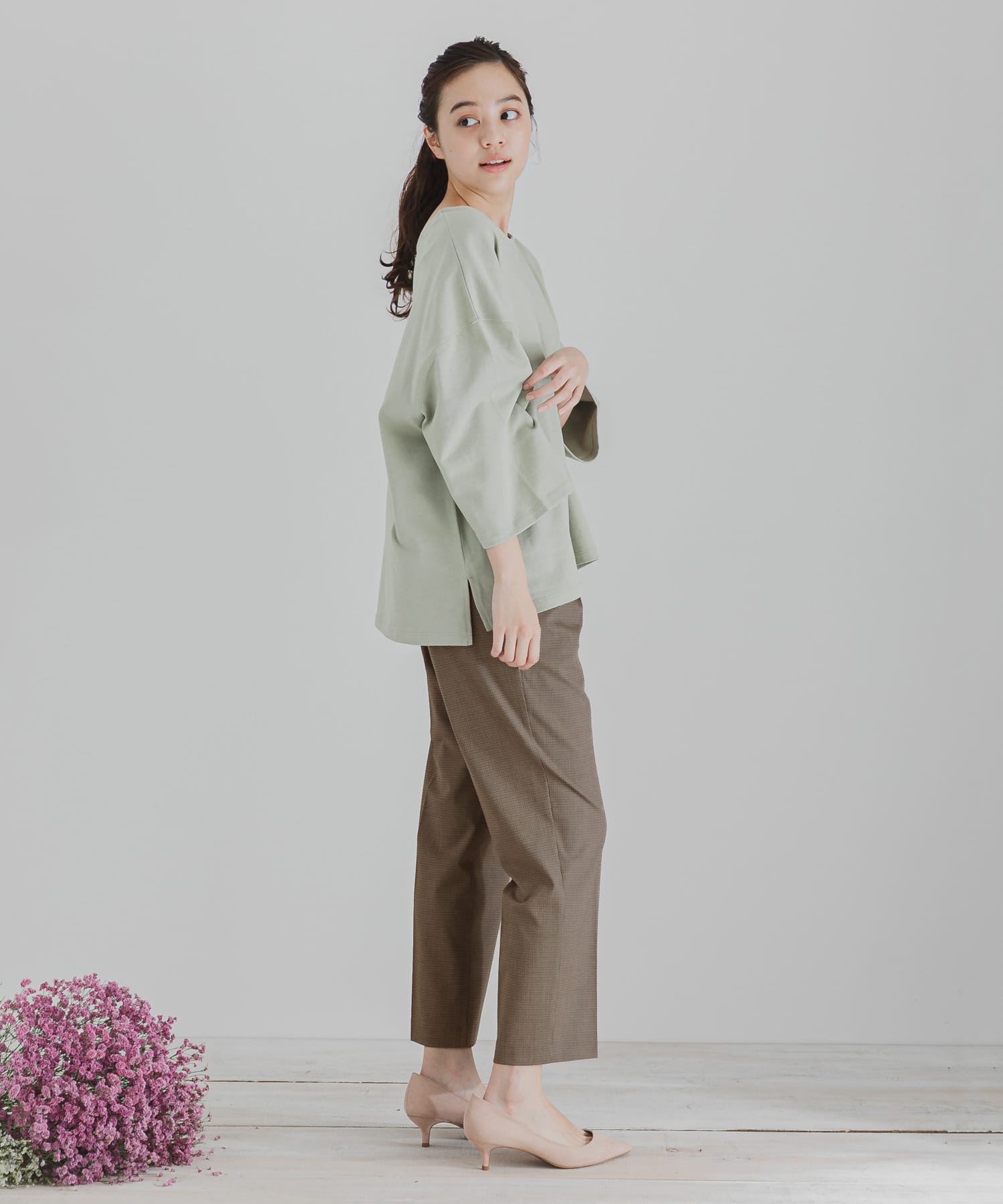 CARREMANテーパードパンツ BEG×BRN XS