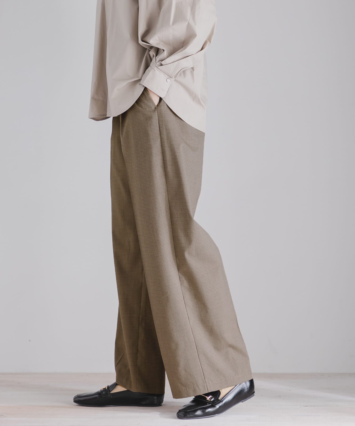 CARREMANワイドパンツ BEG×BRN XS