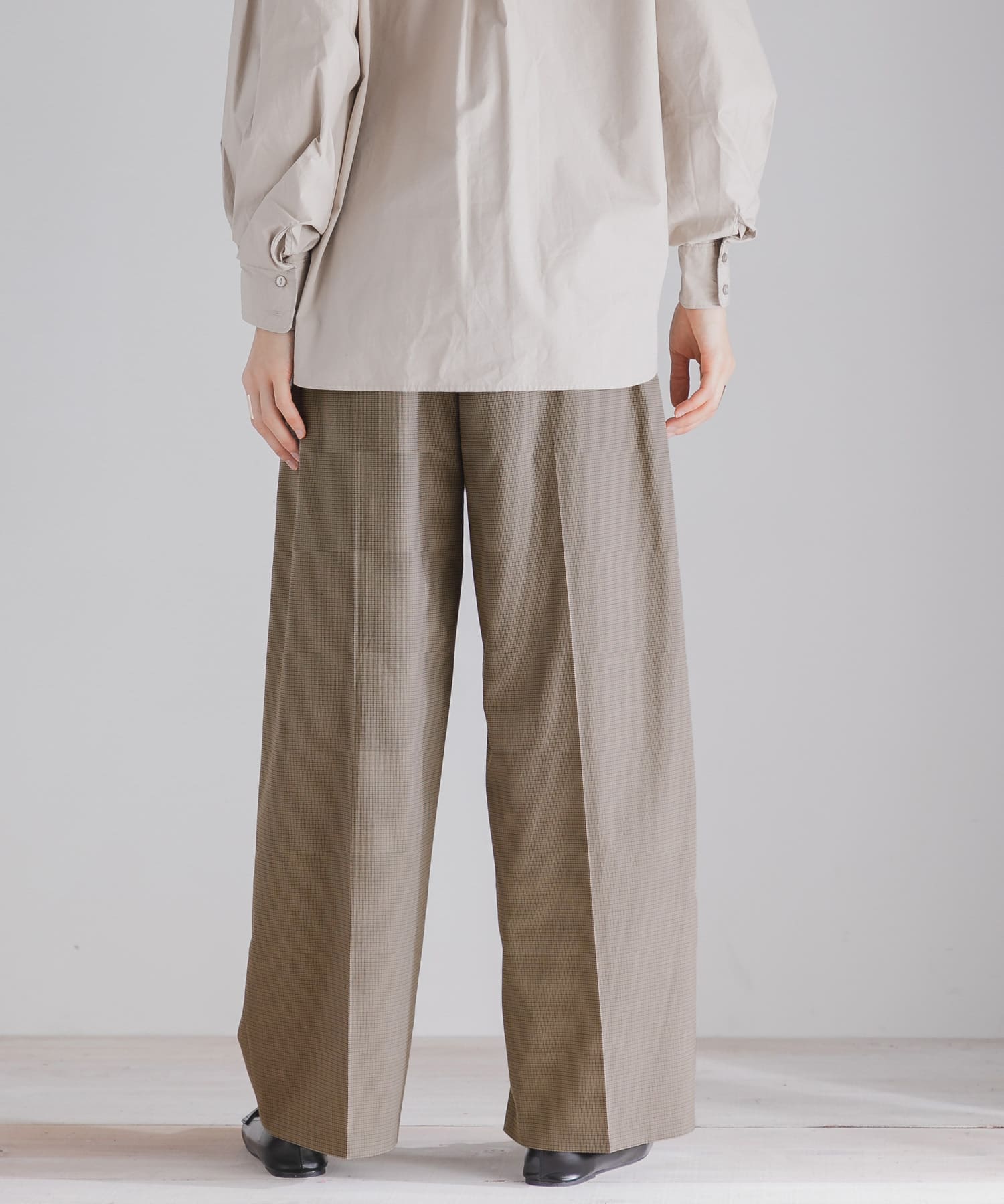 CARREMANワイドパンツ BEG×BRN S