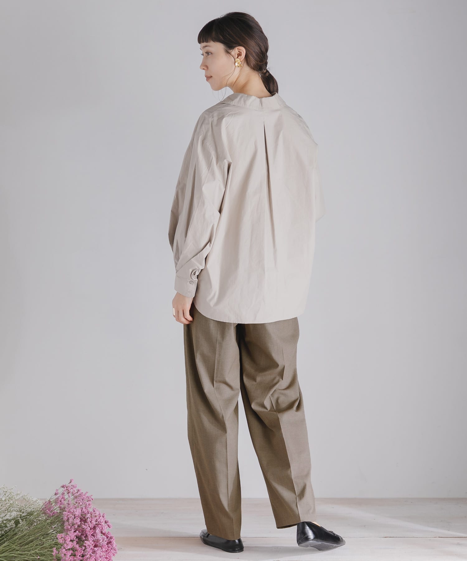 CARREMANワイドパンツ BEG×BRN S