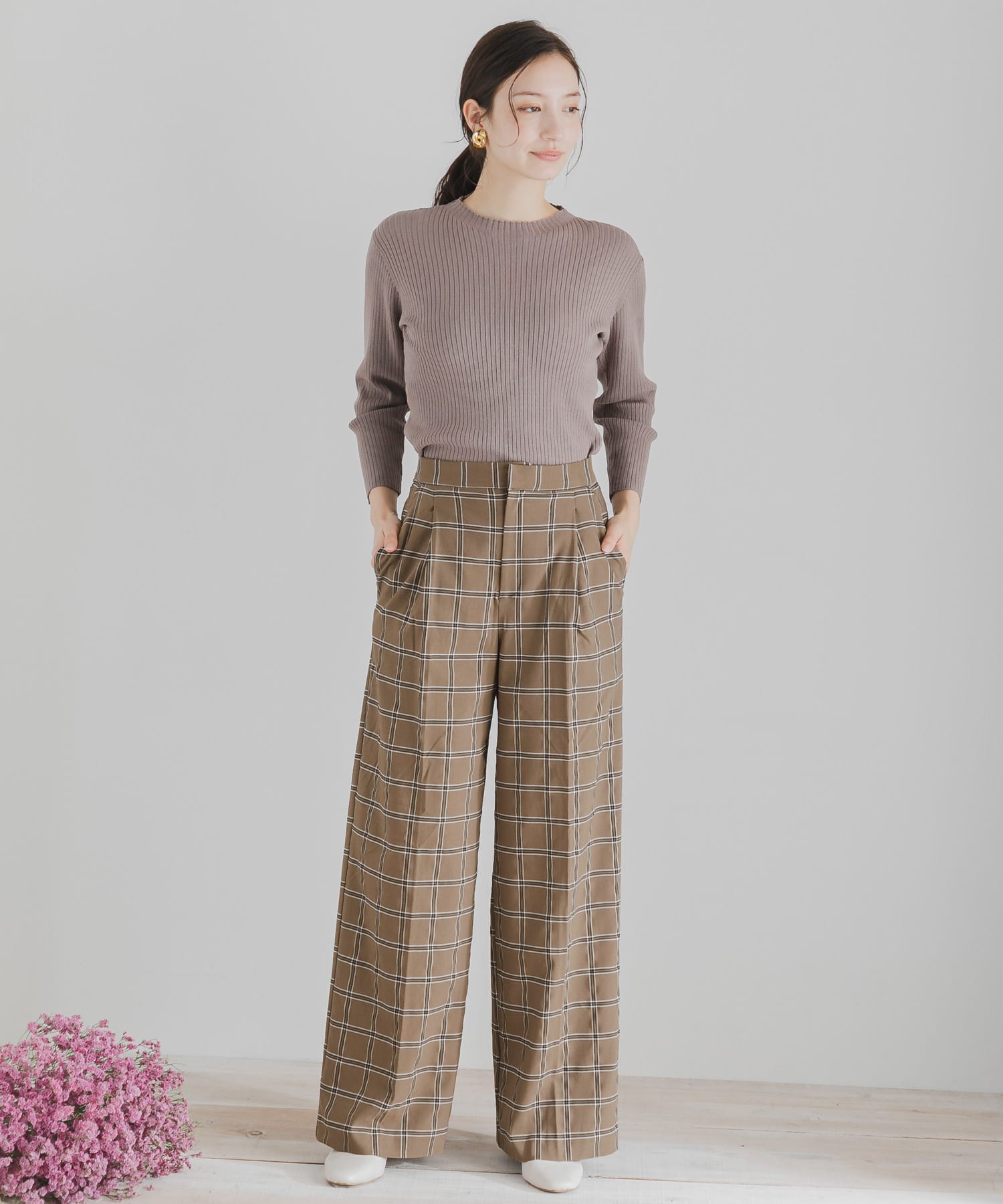 チェックワイドパンツ MOCHA S