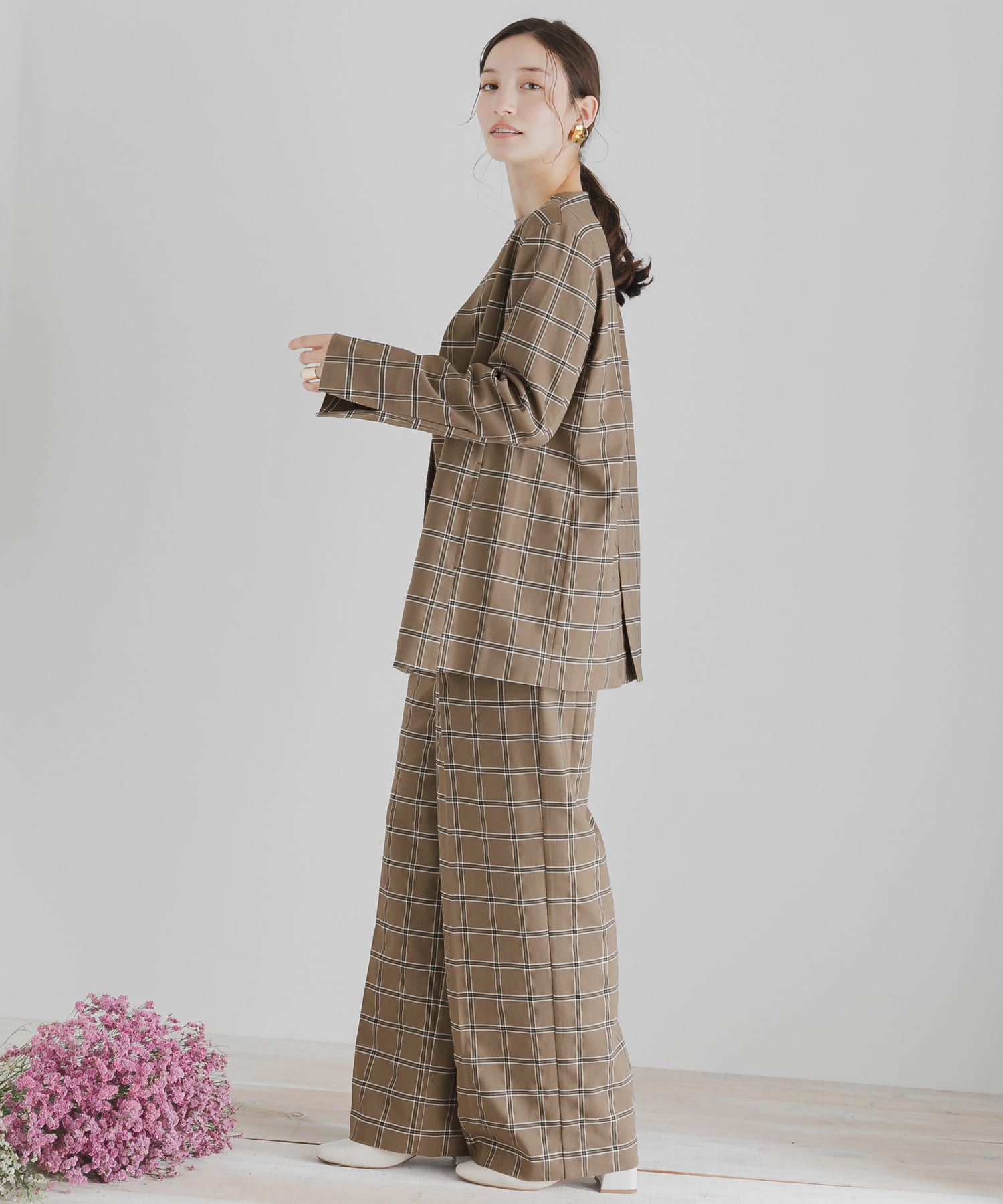 チェックワイドパンツ MOCHA S