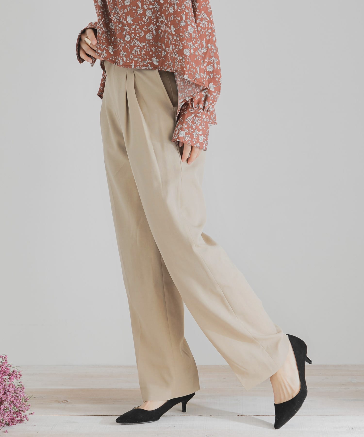 ツイルテーパードパンツ BEIGE S