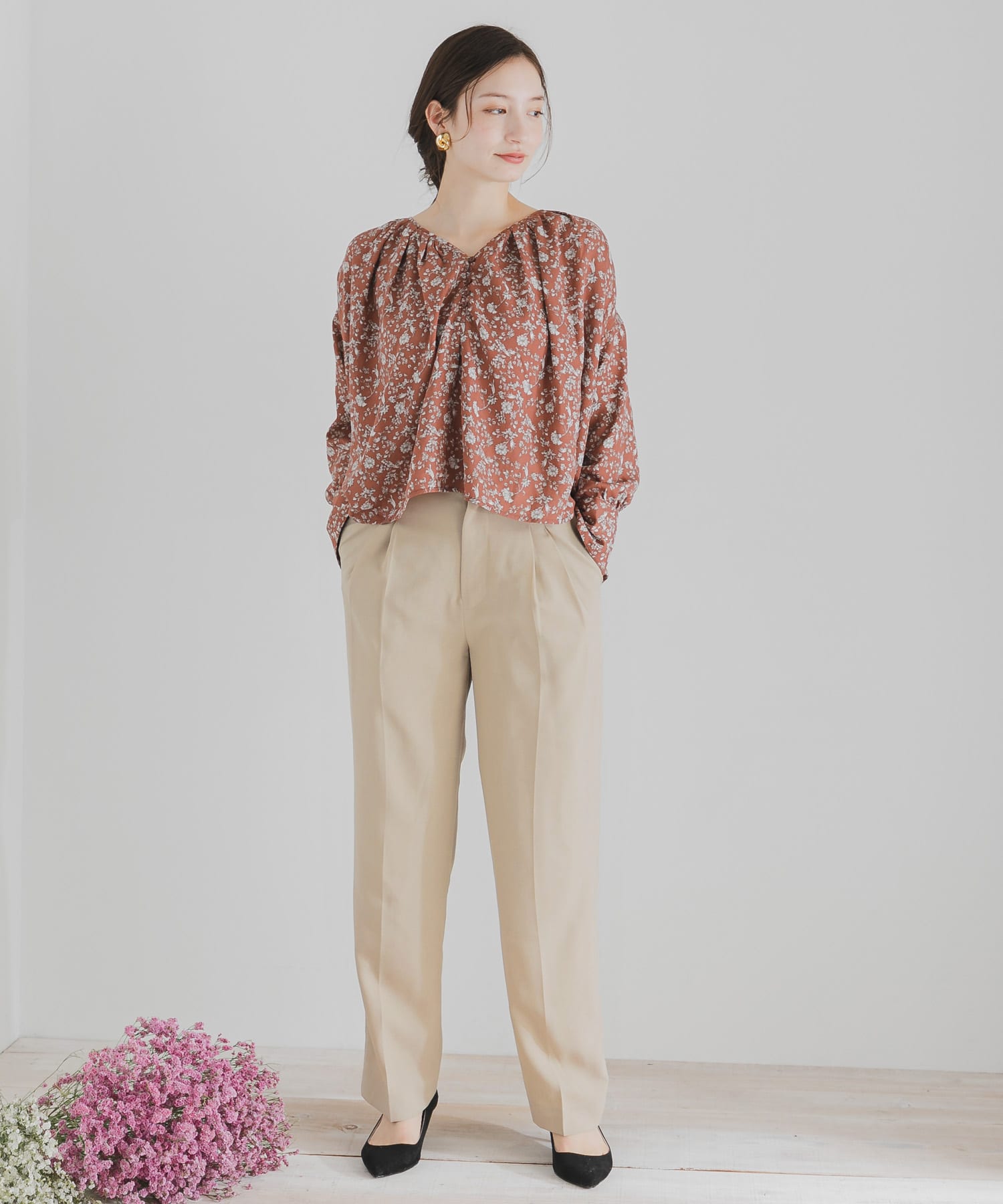 ツイルテーパードパンツ BEIGE S