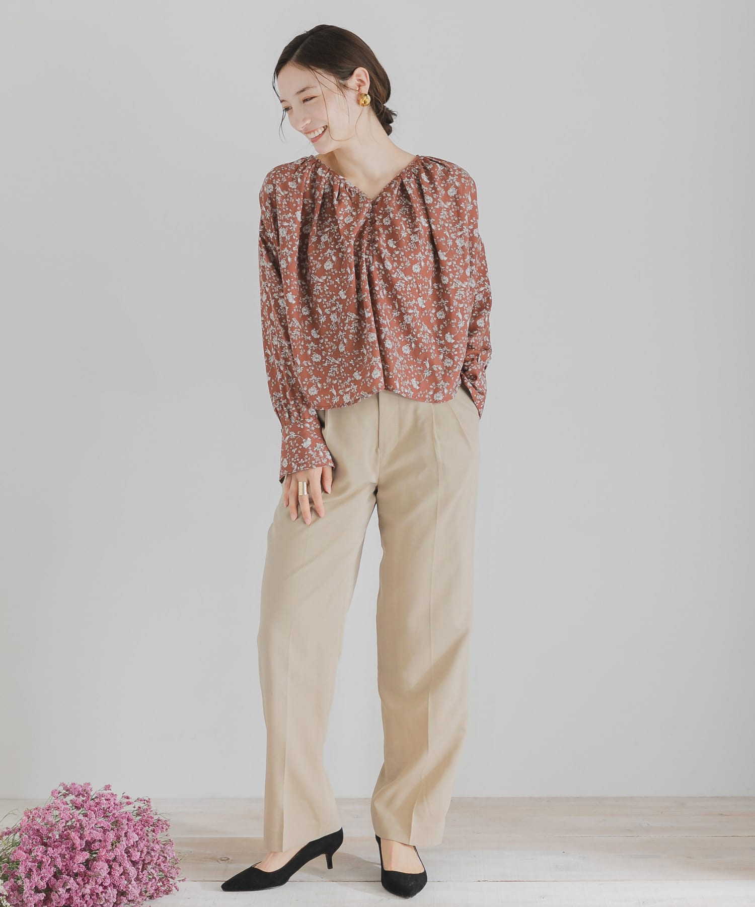 ツイルテーパードパンツ BEIGE S