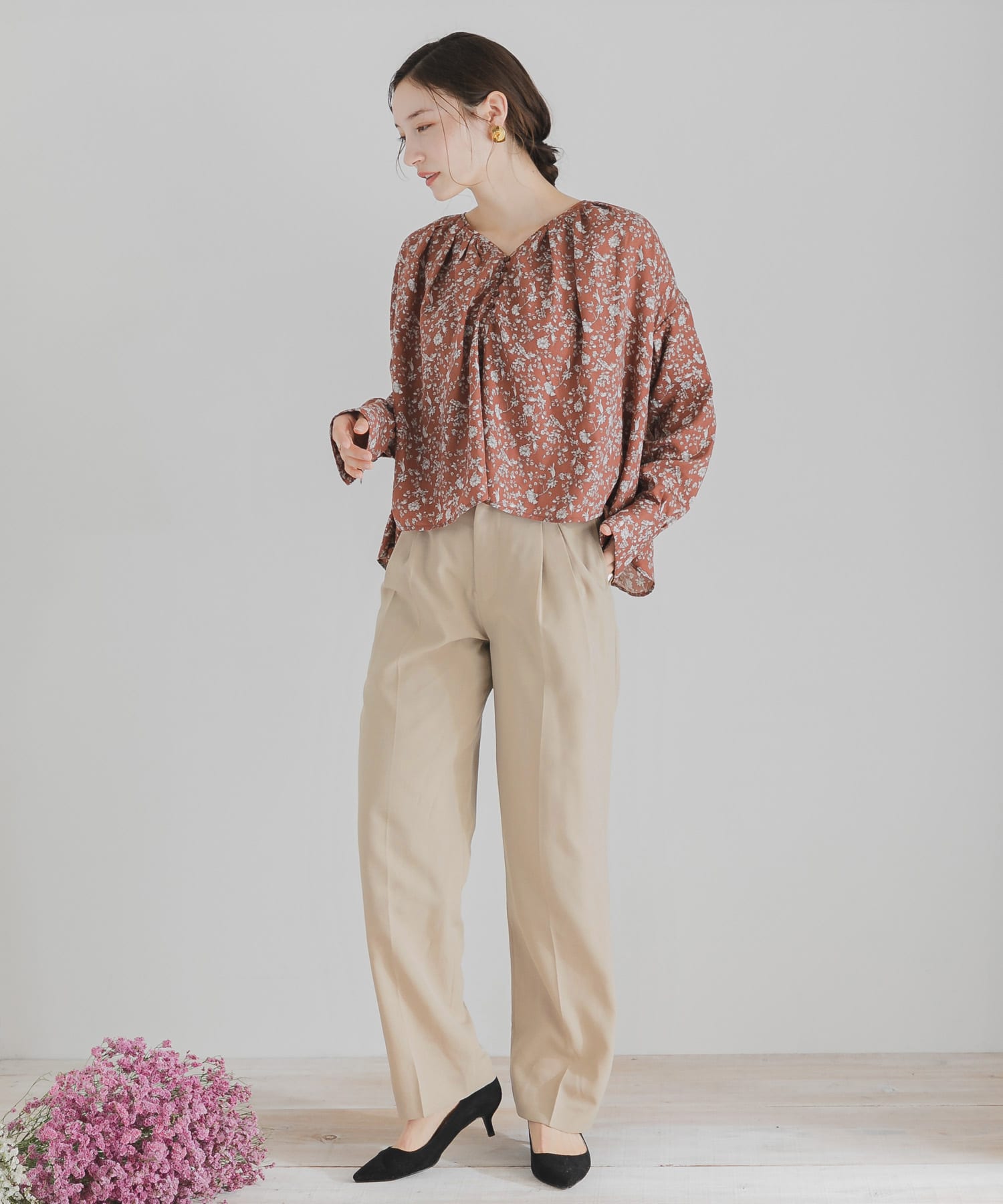 ツイルテーパードパンツ BEIGE S