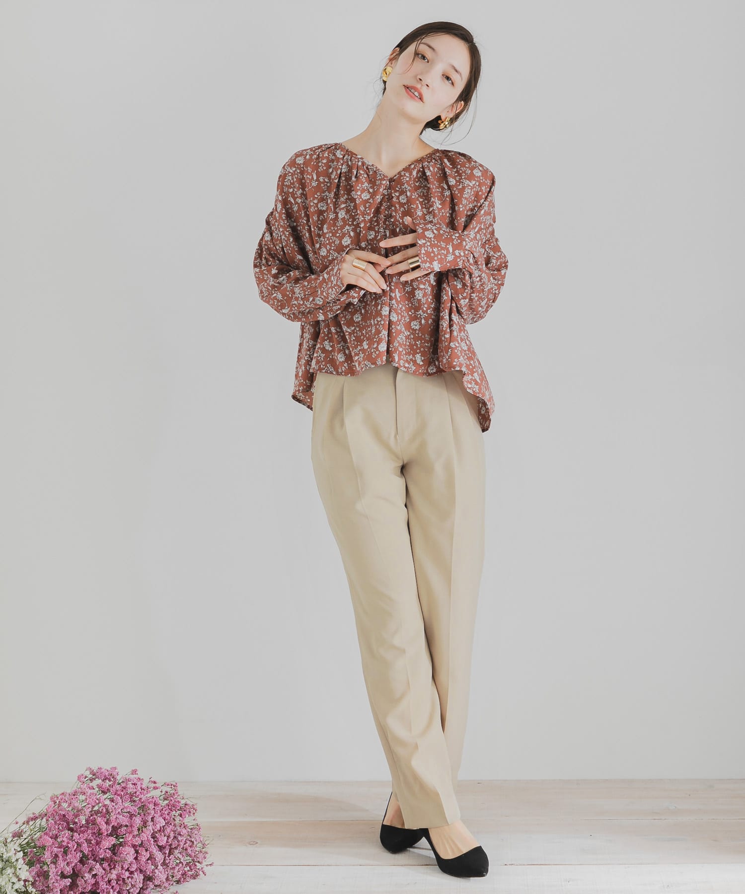 ツイルテーパードパンツ BEIGE M