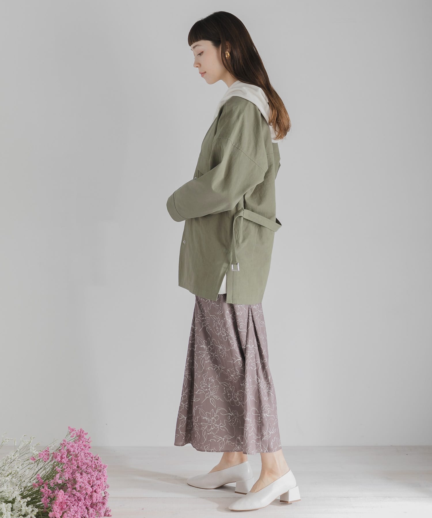 ウエストマークノーカラールーズジャケット KHAKI FREE