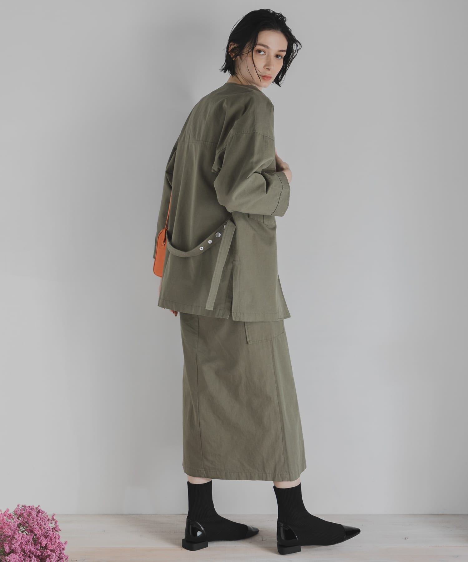 ウエストマークノーカラールーズジャケット KHAKI FREE