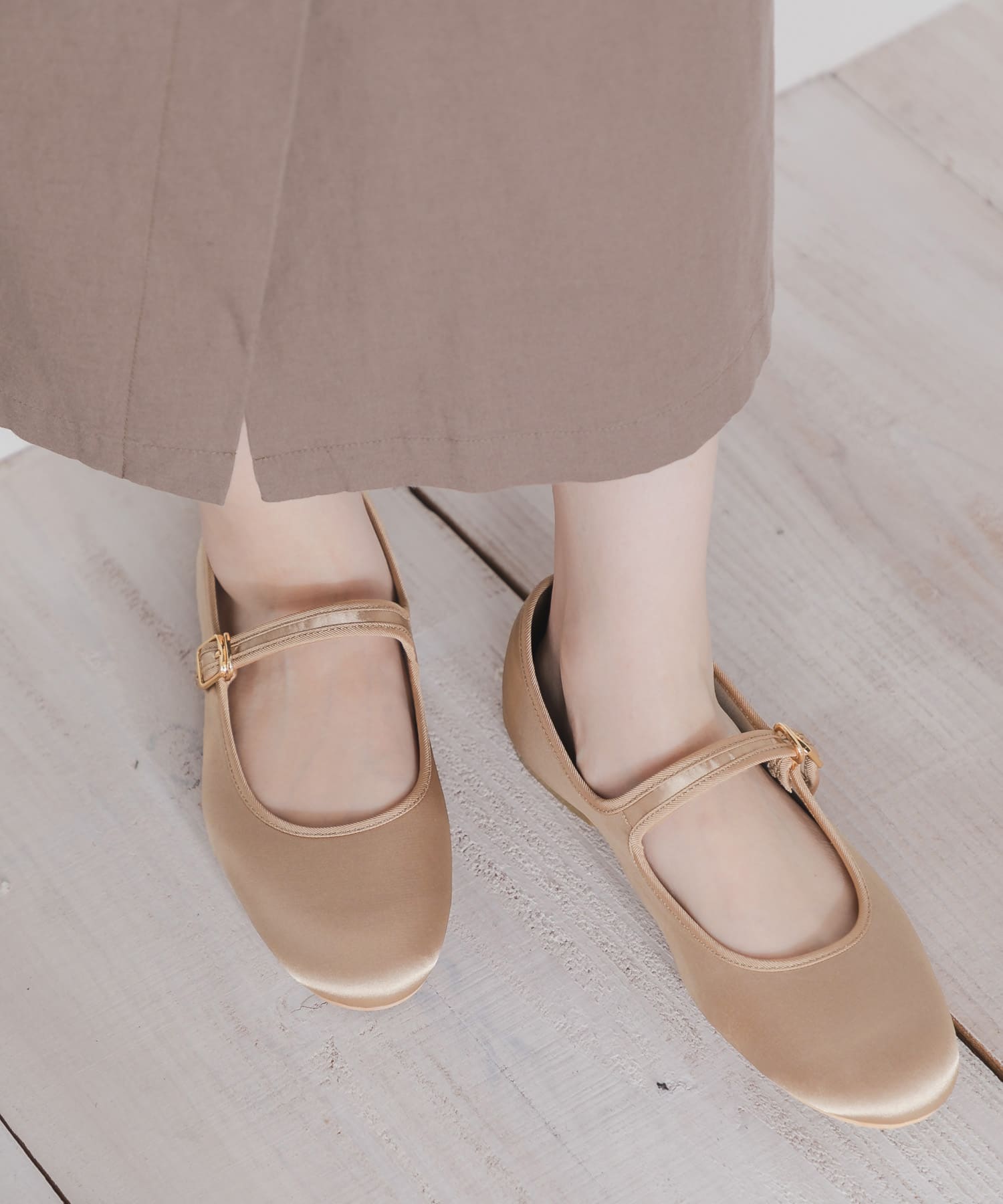 ワンストラップフラットシューズ BEIGE M