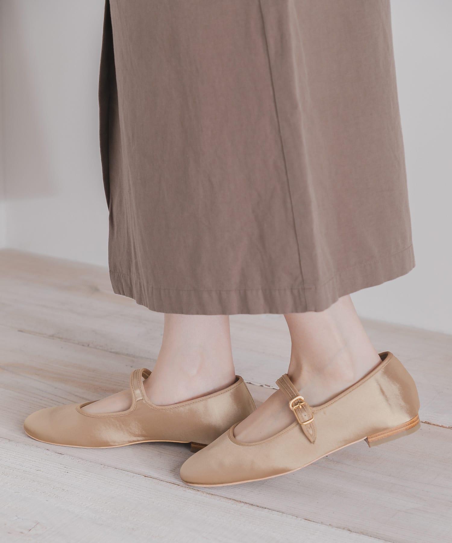 ワンストラップフラットシューズ BEIGE M