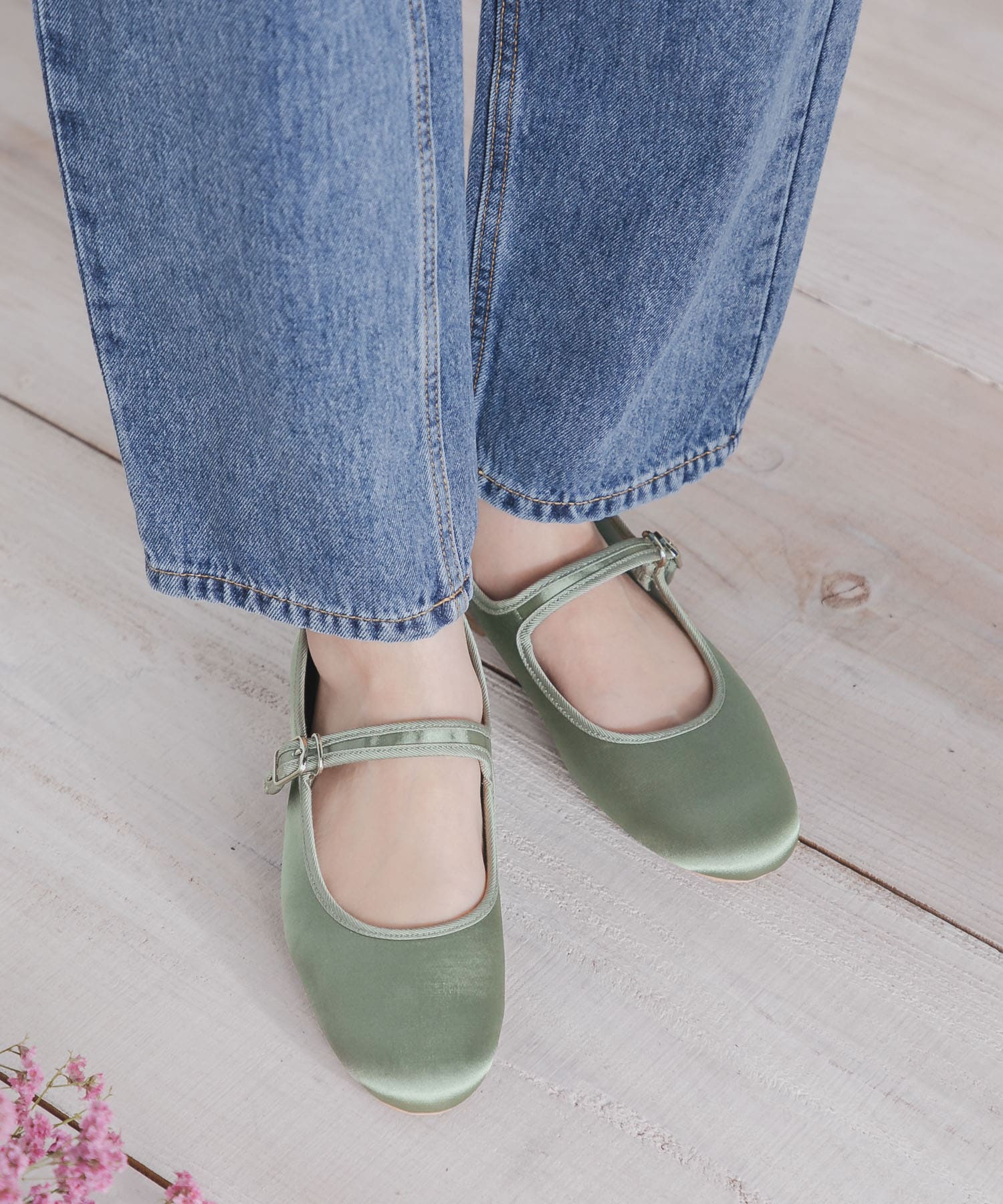 ワンストラップフラットシューズ GREEN M