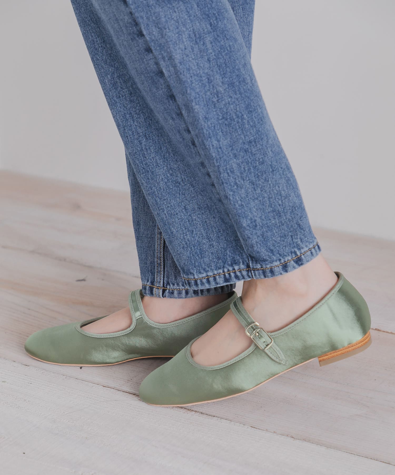 ワンストラップフラットシューズ GREEN M