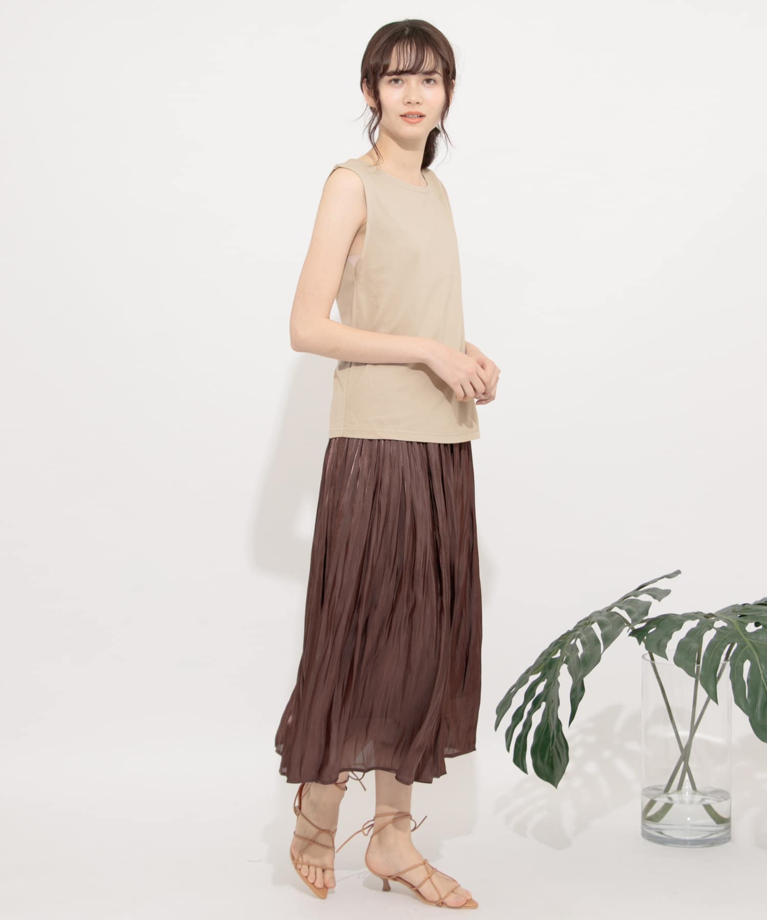 『UR TECH』ツイストショルダーアシメトップ GREIGE FREE