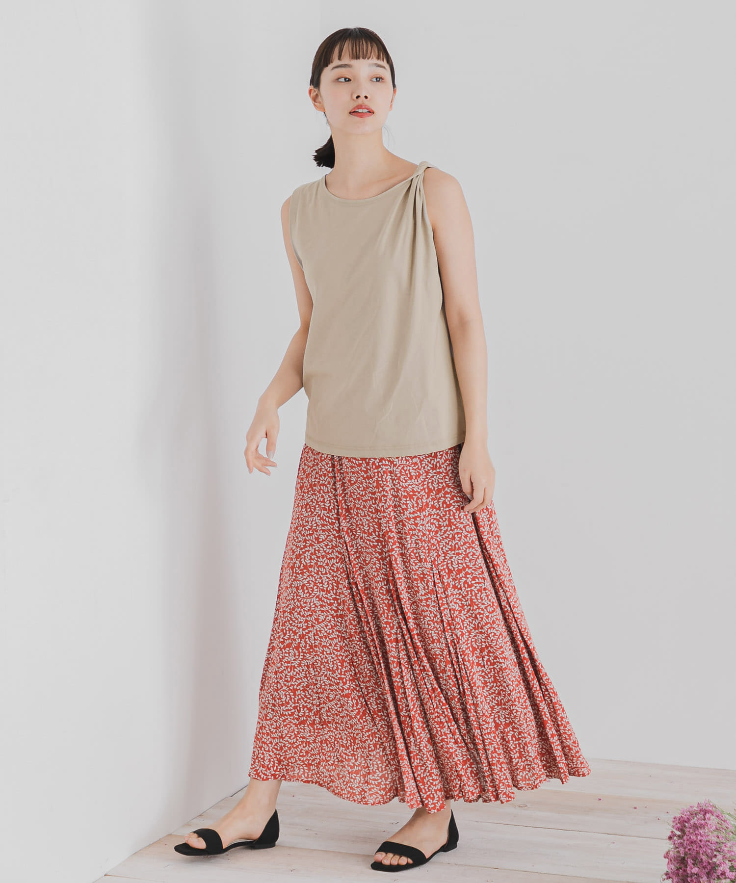 『UR TECH』ツイストショルダーアシメトップ GREIGE FREE