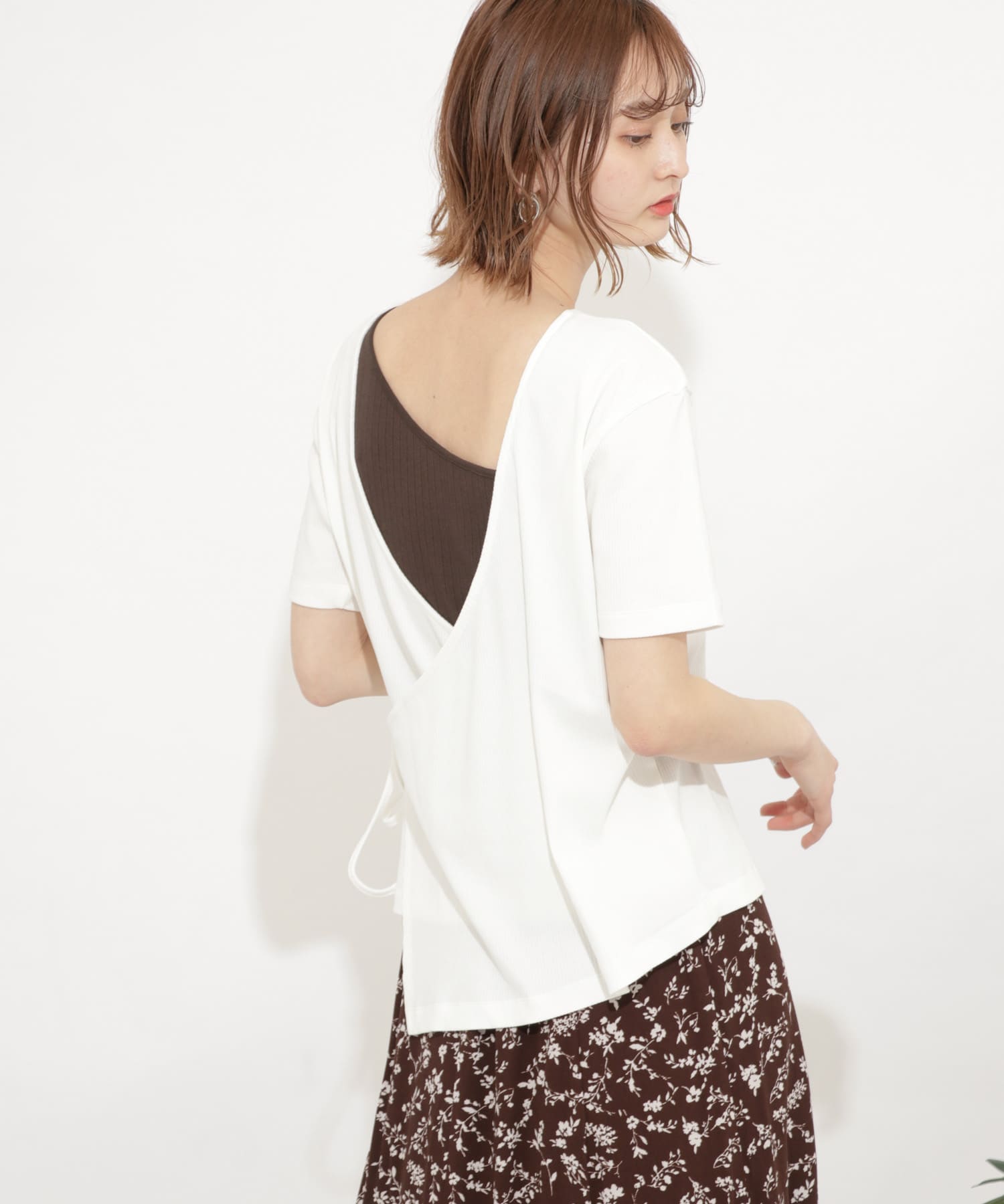 オーガニックコットンバックカシュクールトップ OFF WHITE FREE