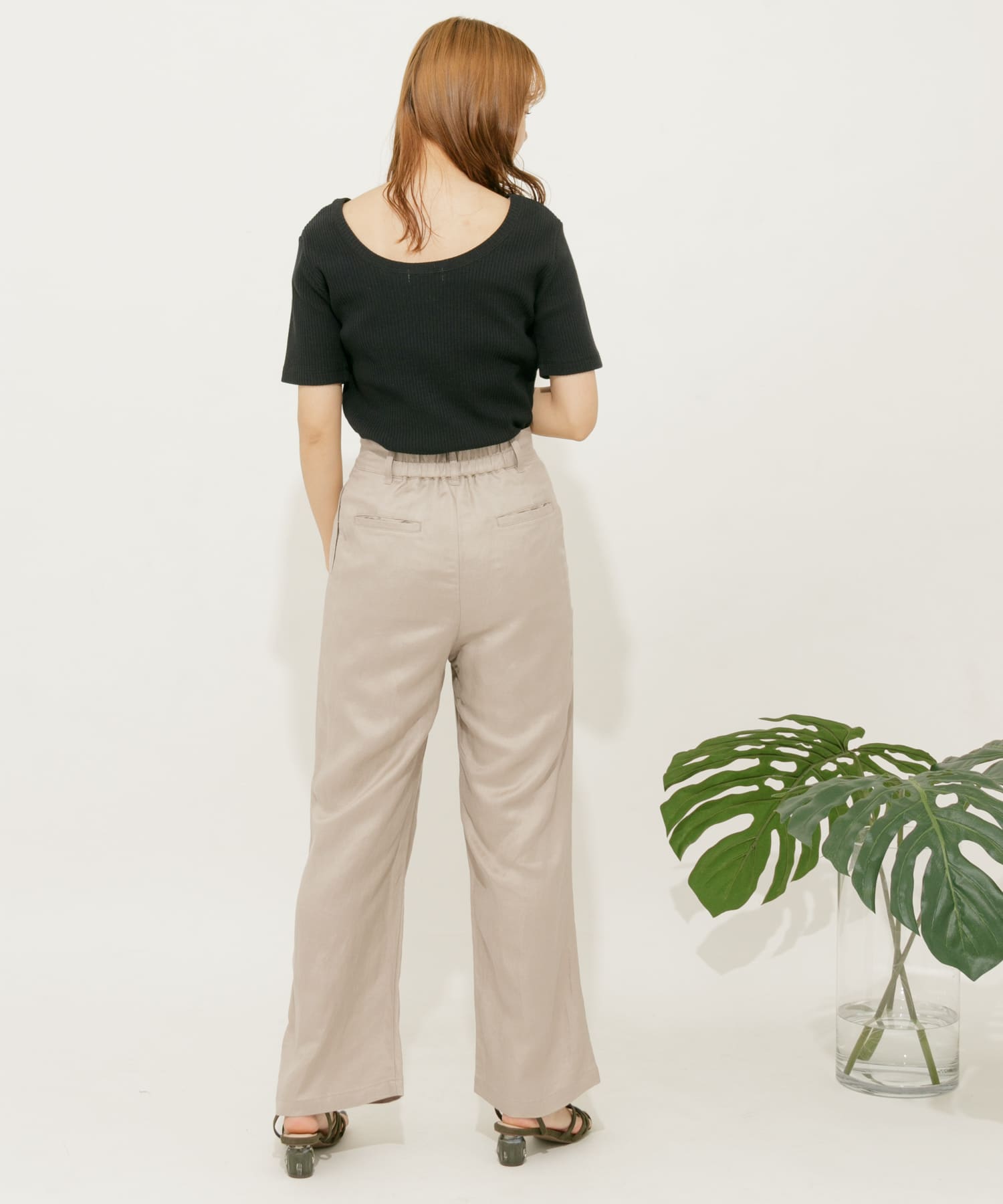 リネンレーヨン ワイドストレートパンツ GREIGE S