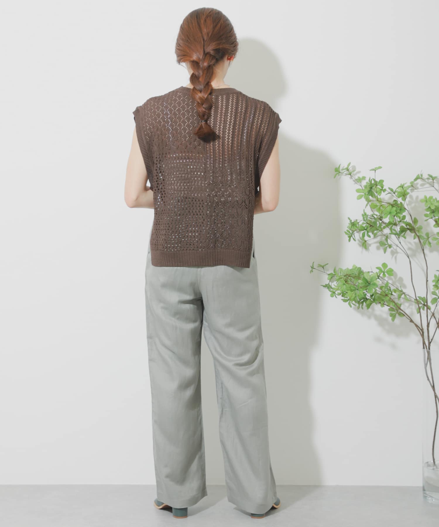 リネンレーヨン ワイドストレートパンツ L.KHAKI S