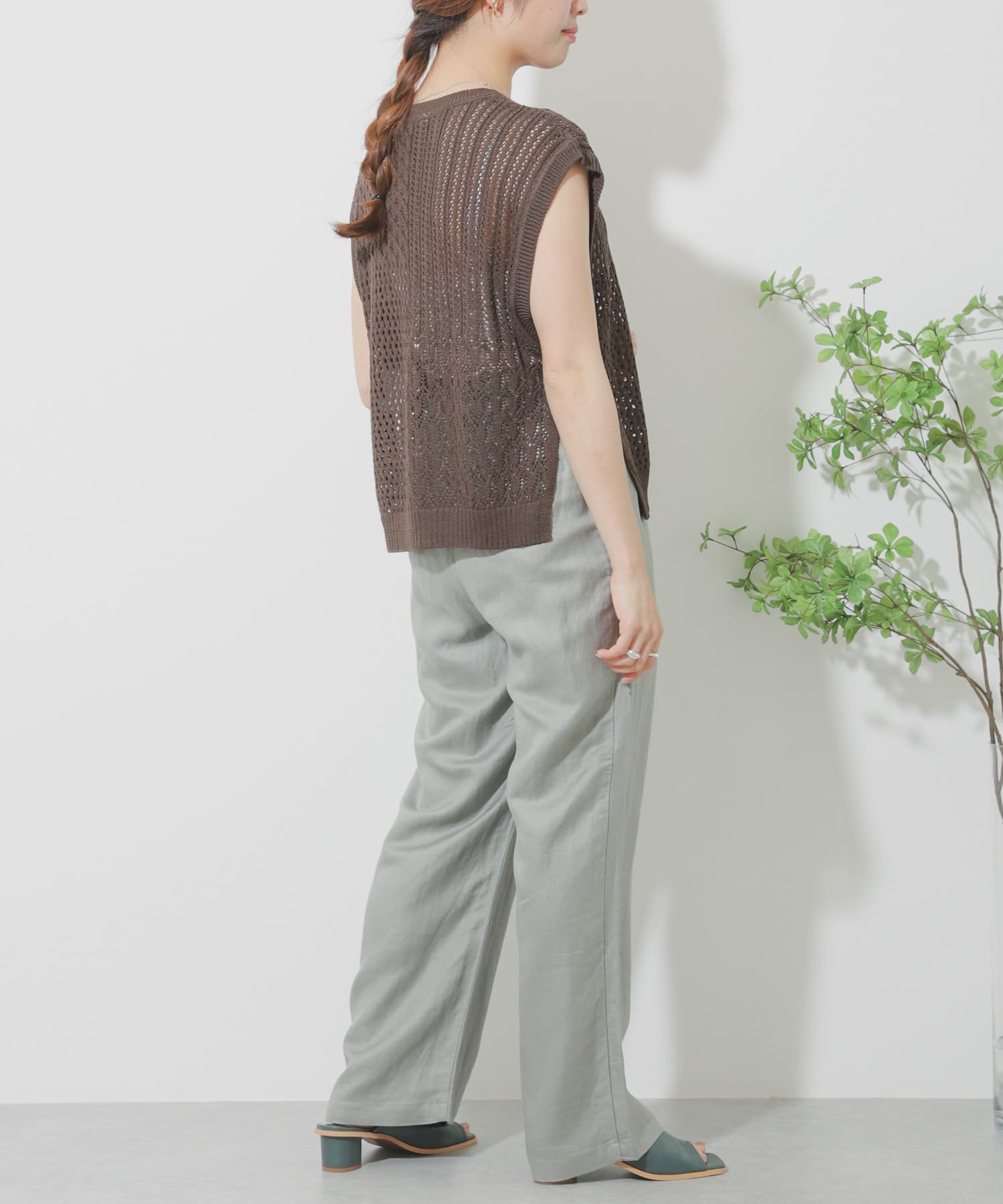 リネンレーヨン ワイドストレートパンツ L.KHAKI S