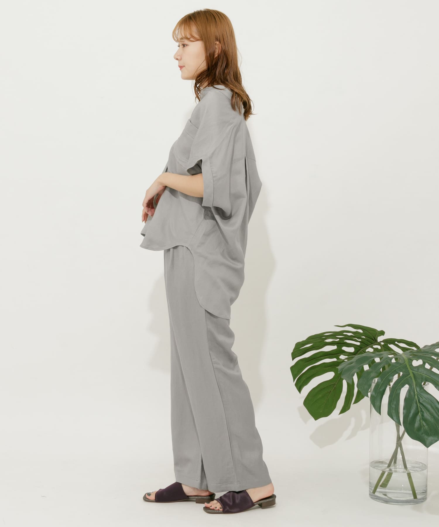 リネンレーヨン ワイドストレートパンツ L.KHAKI S