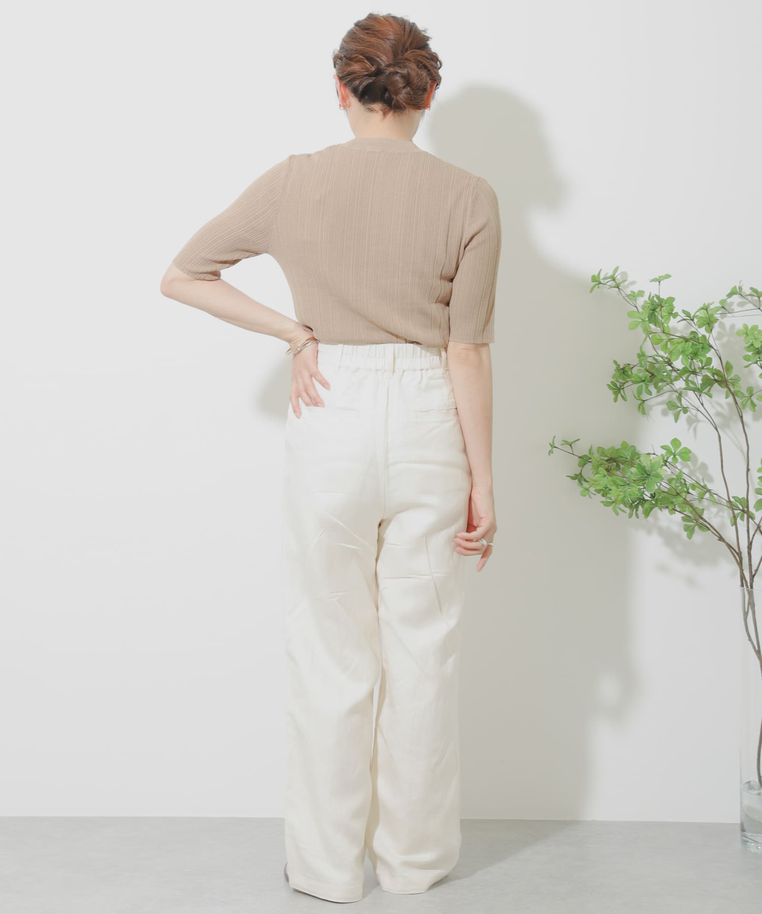 リネンレーヨン ワイドストレートパンツ IVORY S