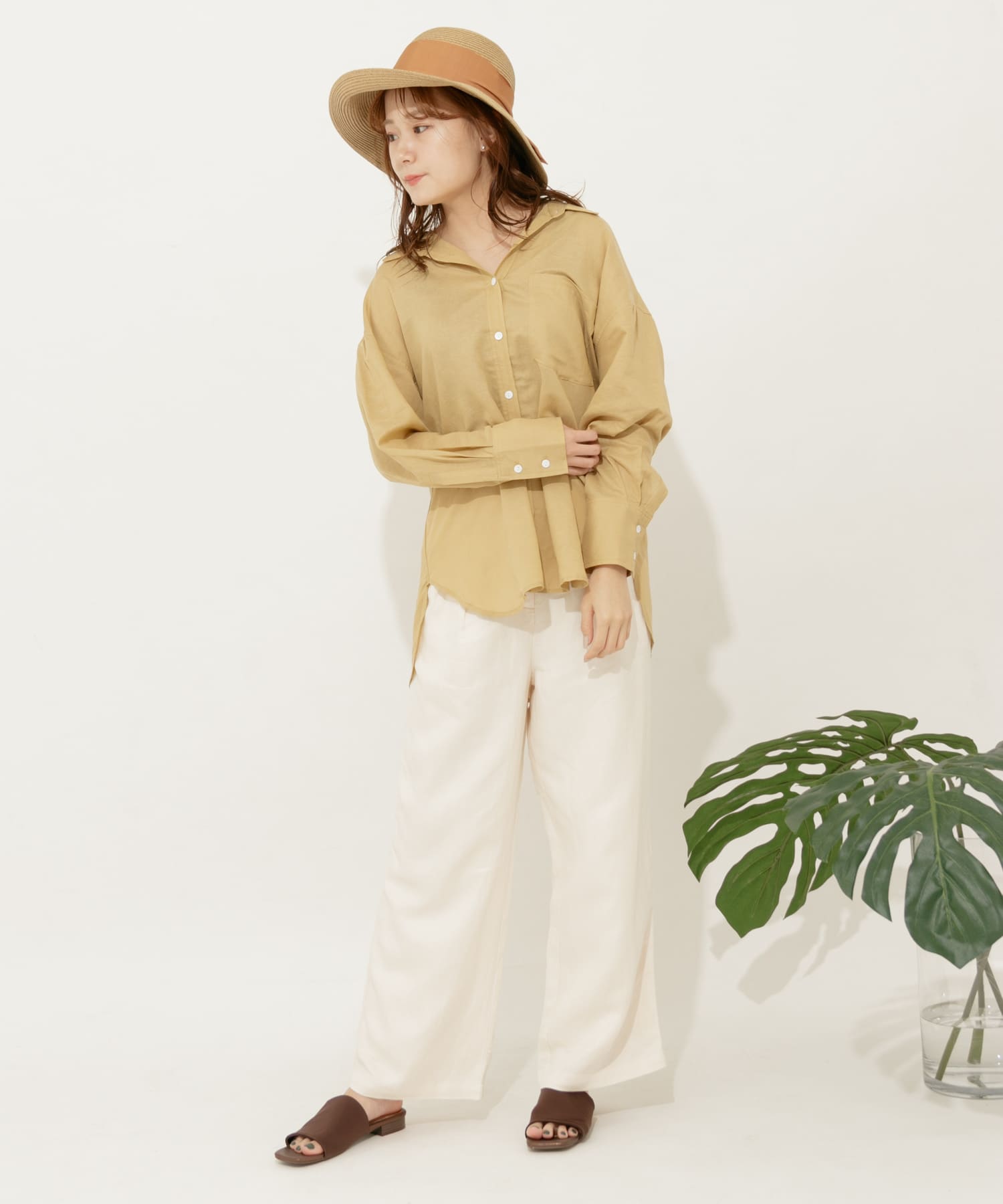 リネンレーヨン ワイドストレートパンツ IVORY S