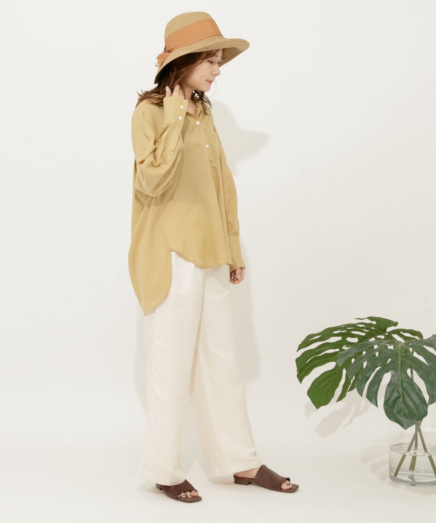 リネンレーヨン ワイドストレートパンツ IVORY S