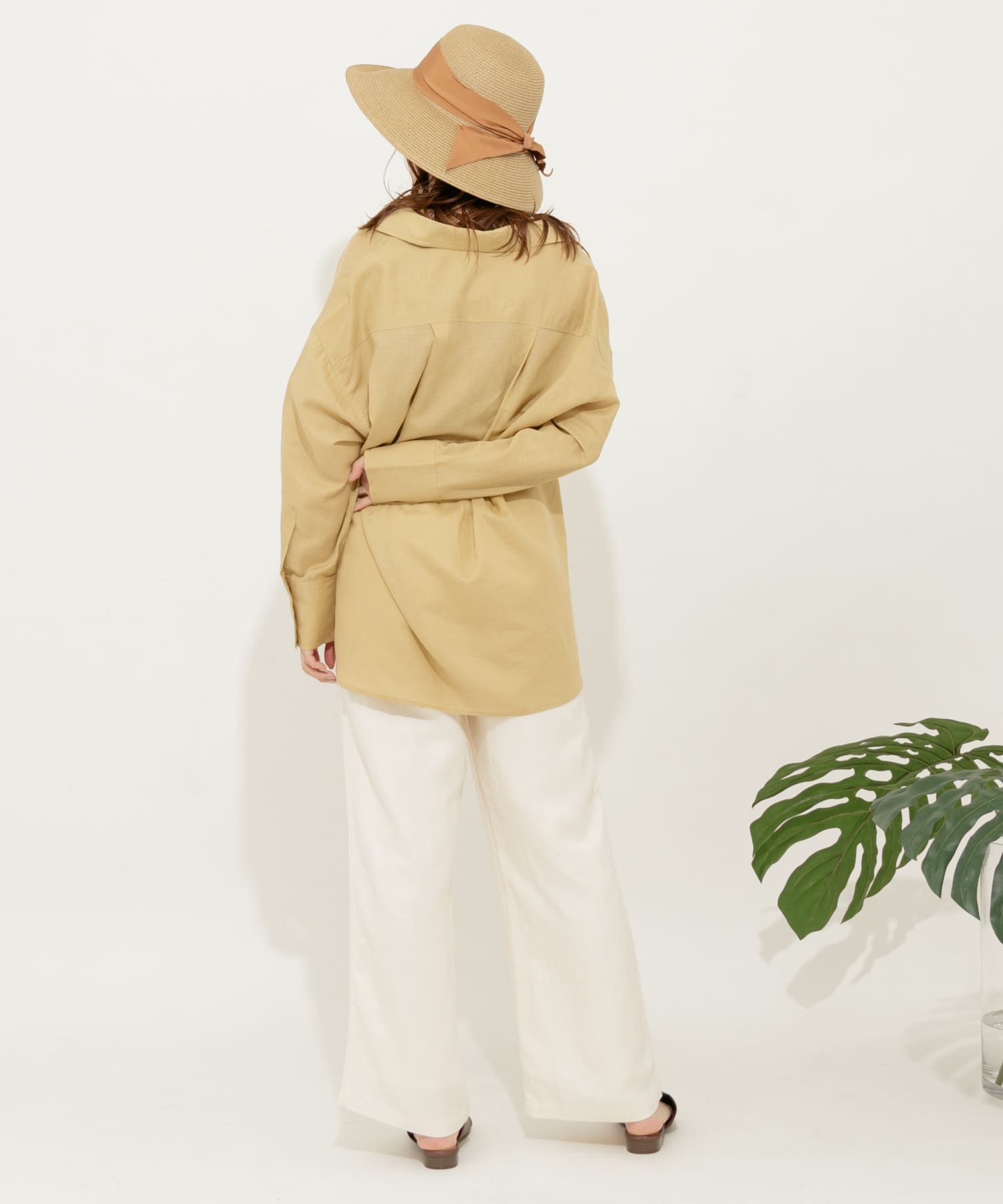 リネンレーヨン ワイドストレートパンツ IVORY S