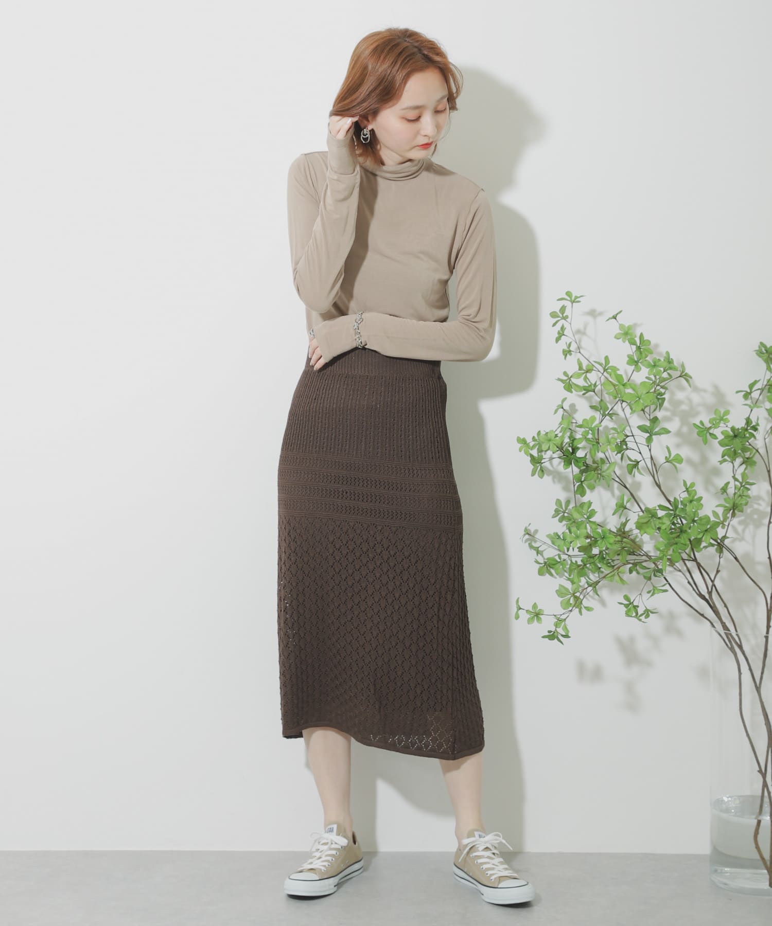 クロシェニットスカート BROWN FREE