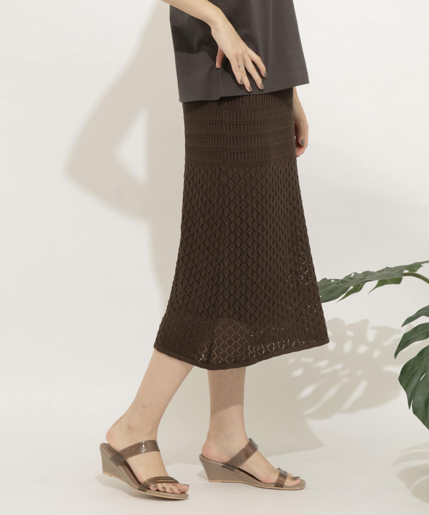 クロシェニットスカート BROWN FREE