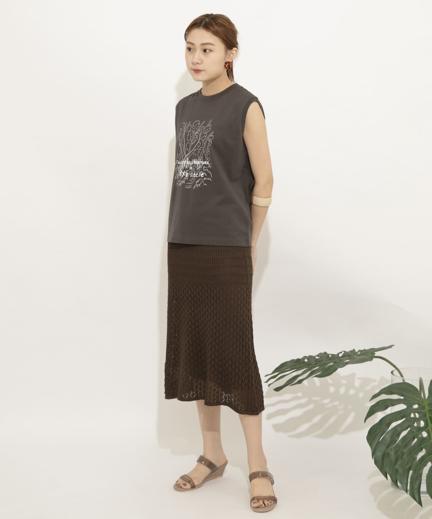クロシェニットスカート BROWN FREE