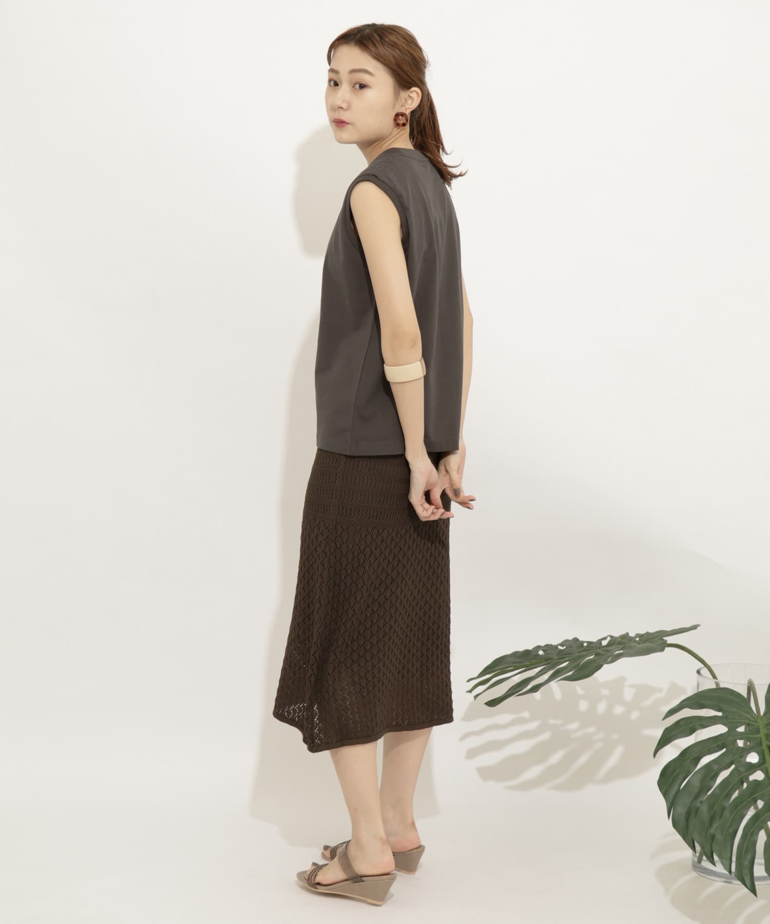 クロシェニットスカート BROWN FREE