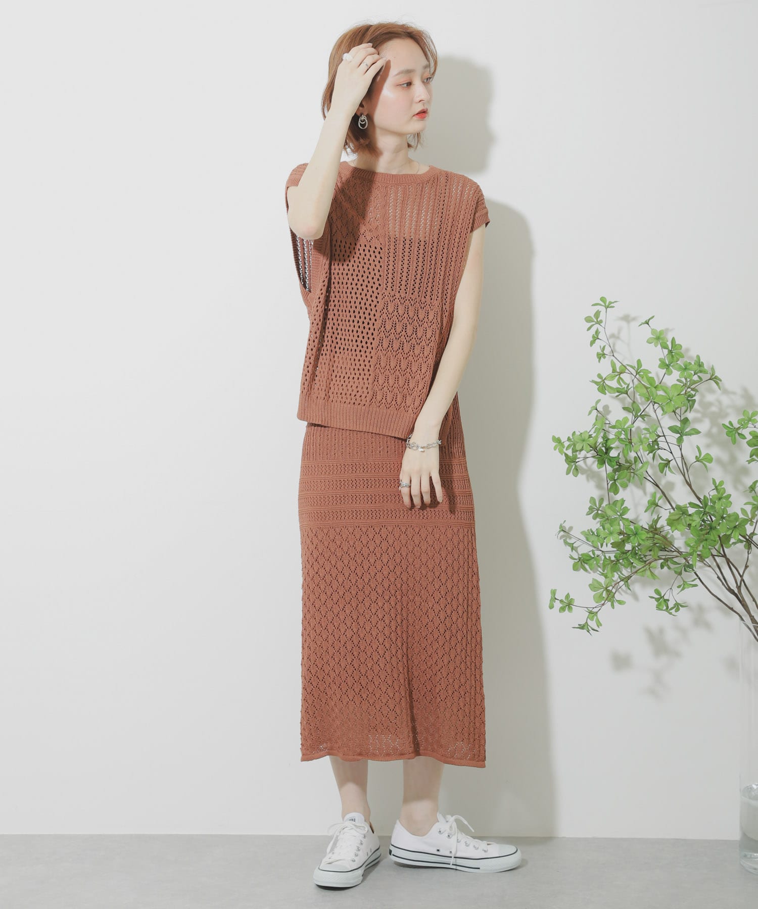 クロシェニットスカート L.BROWN FREE