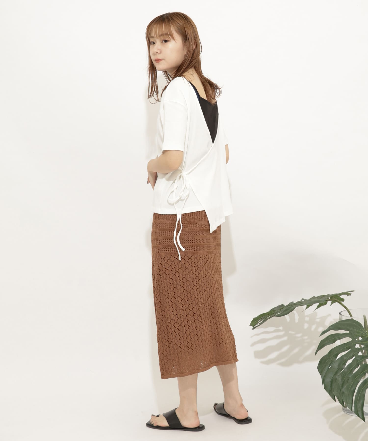 クロシェニットスカート L.BROWN FREE