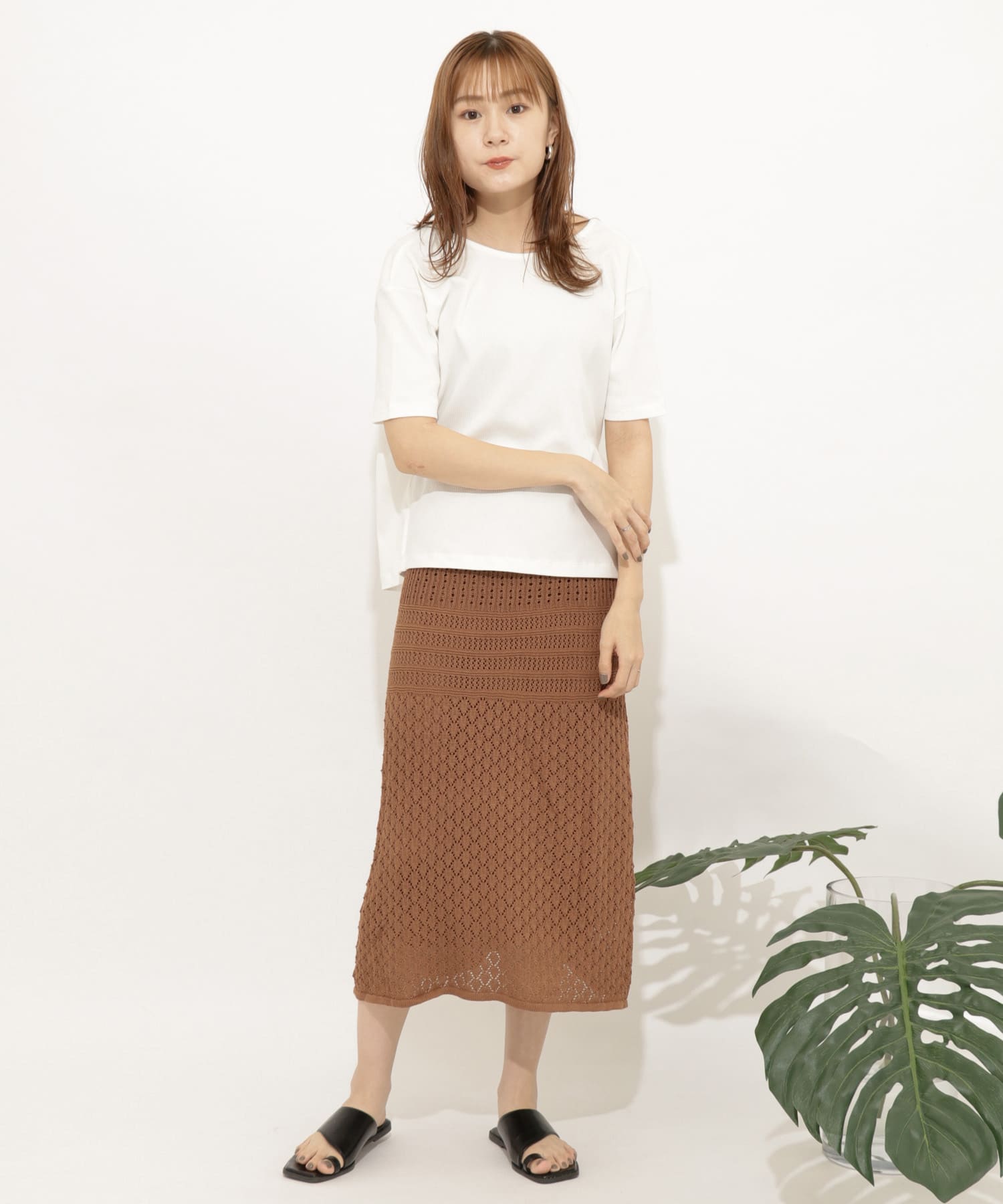 クロシェニットスカート L.BROWN FREE