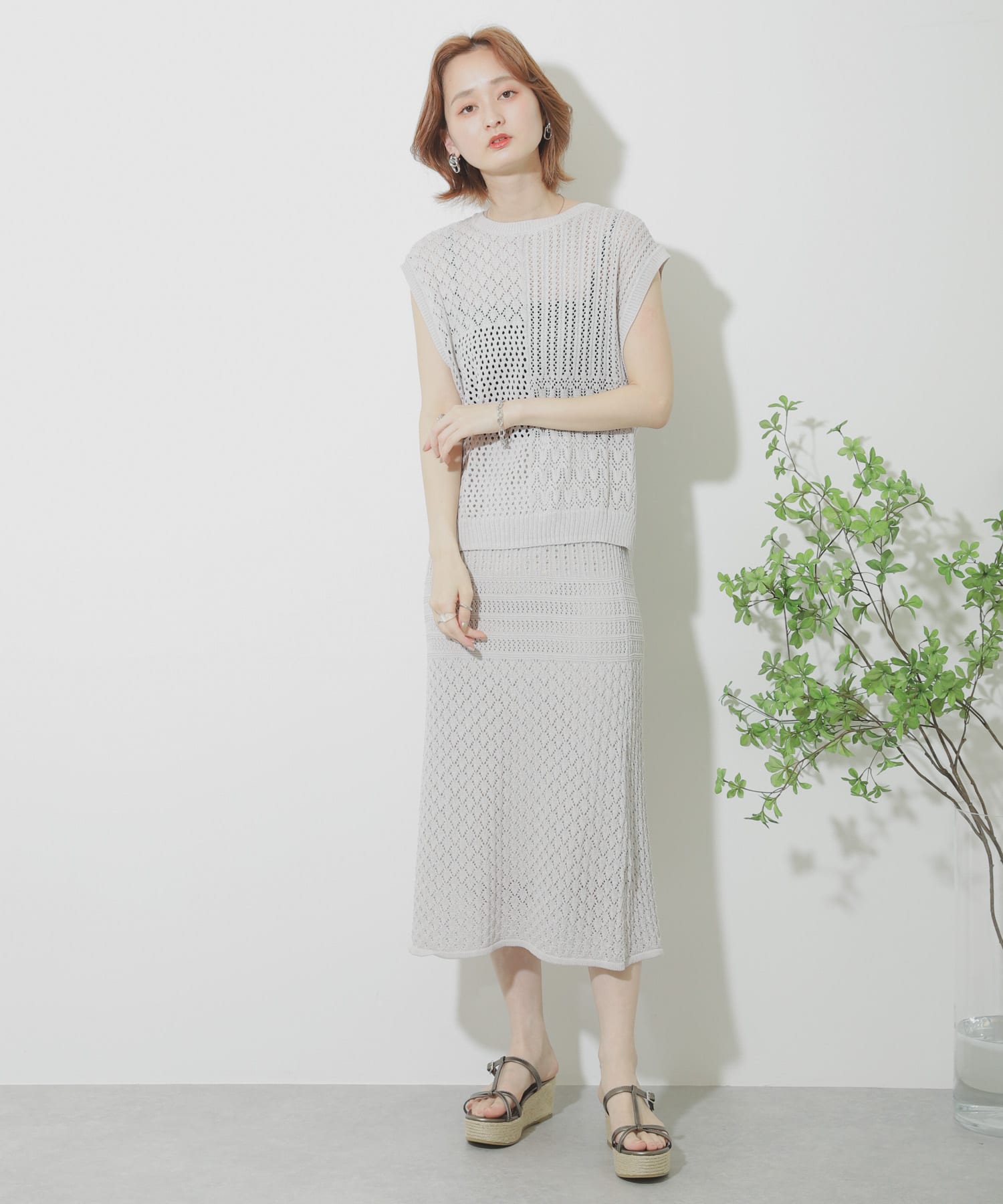 クロシェニットスカート GREIGE FREE