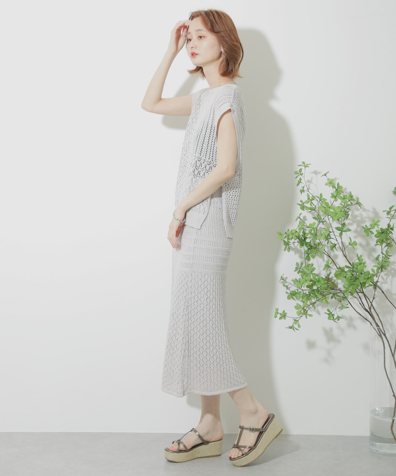 クロシェニットスカート GREIGE FREE