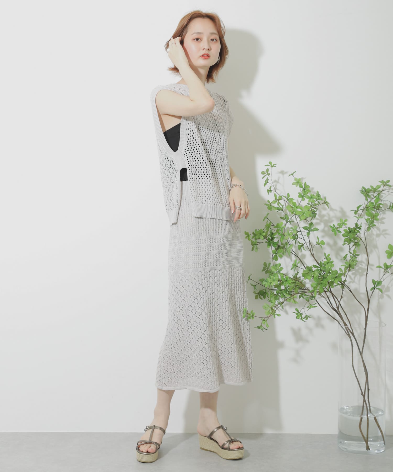 クロシェニットスカート GREIGE FREE