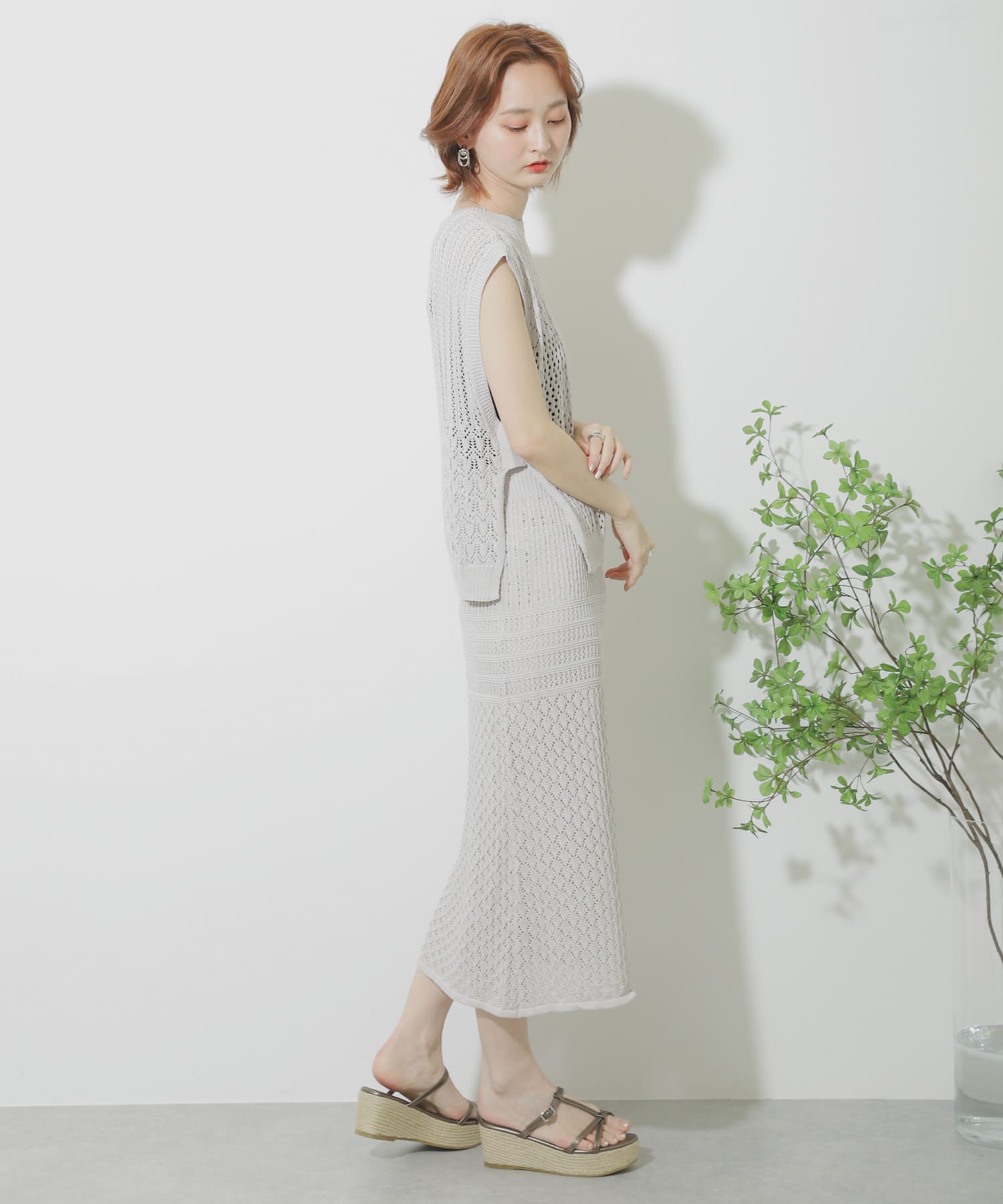 クロシェニットスカート GREIGE FREE