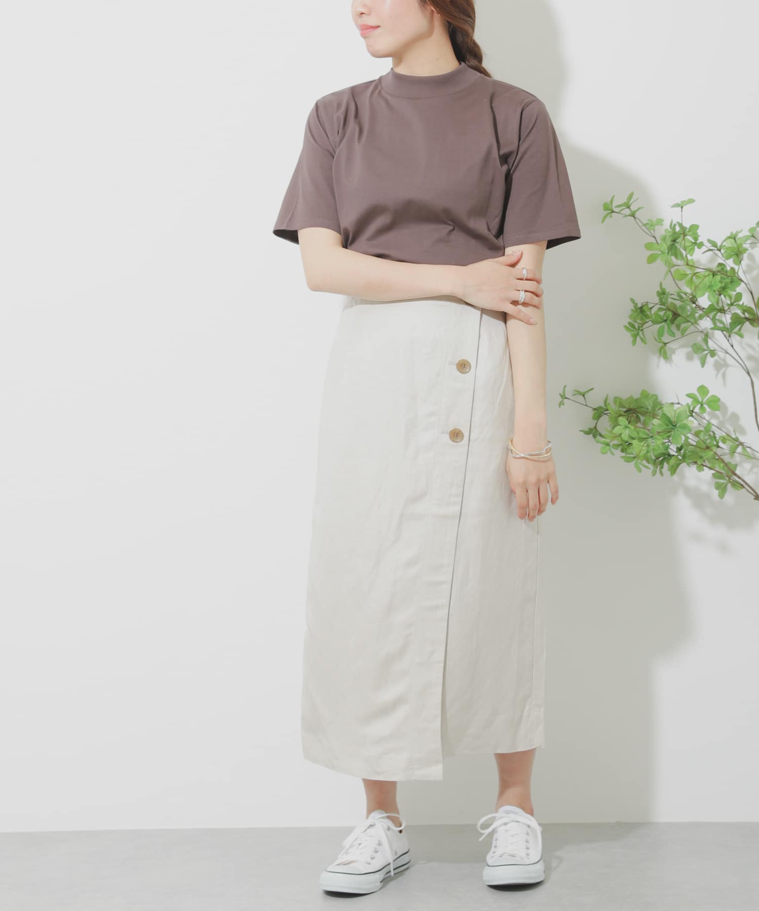リネンレーヨン ラップスカート GREIGE S