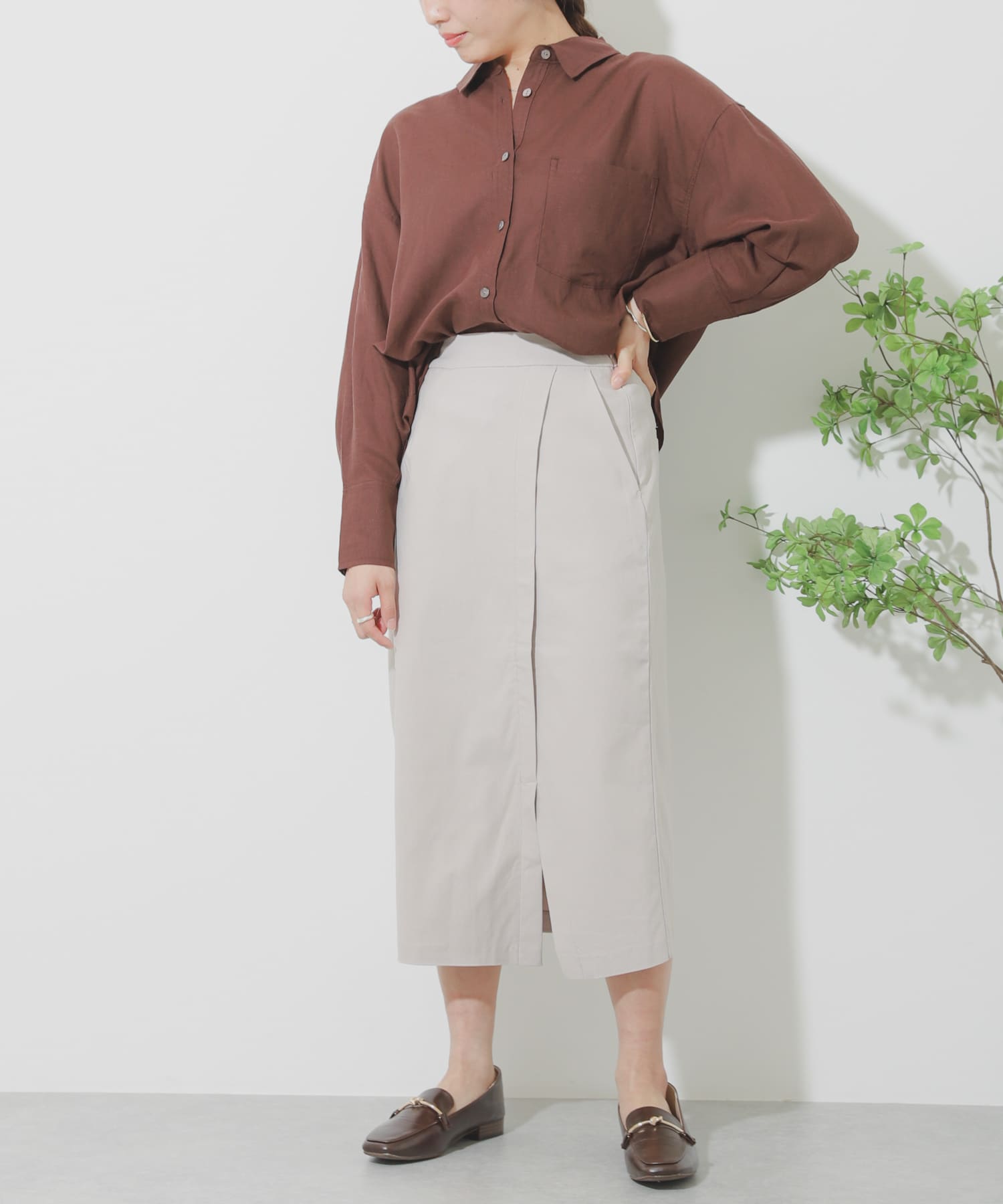 リネンレーヨン ラップスカート GREIGE S