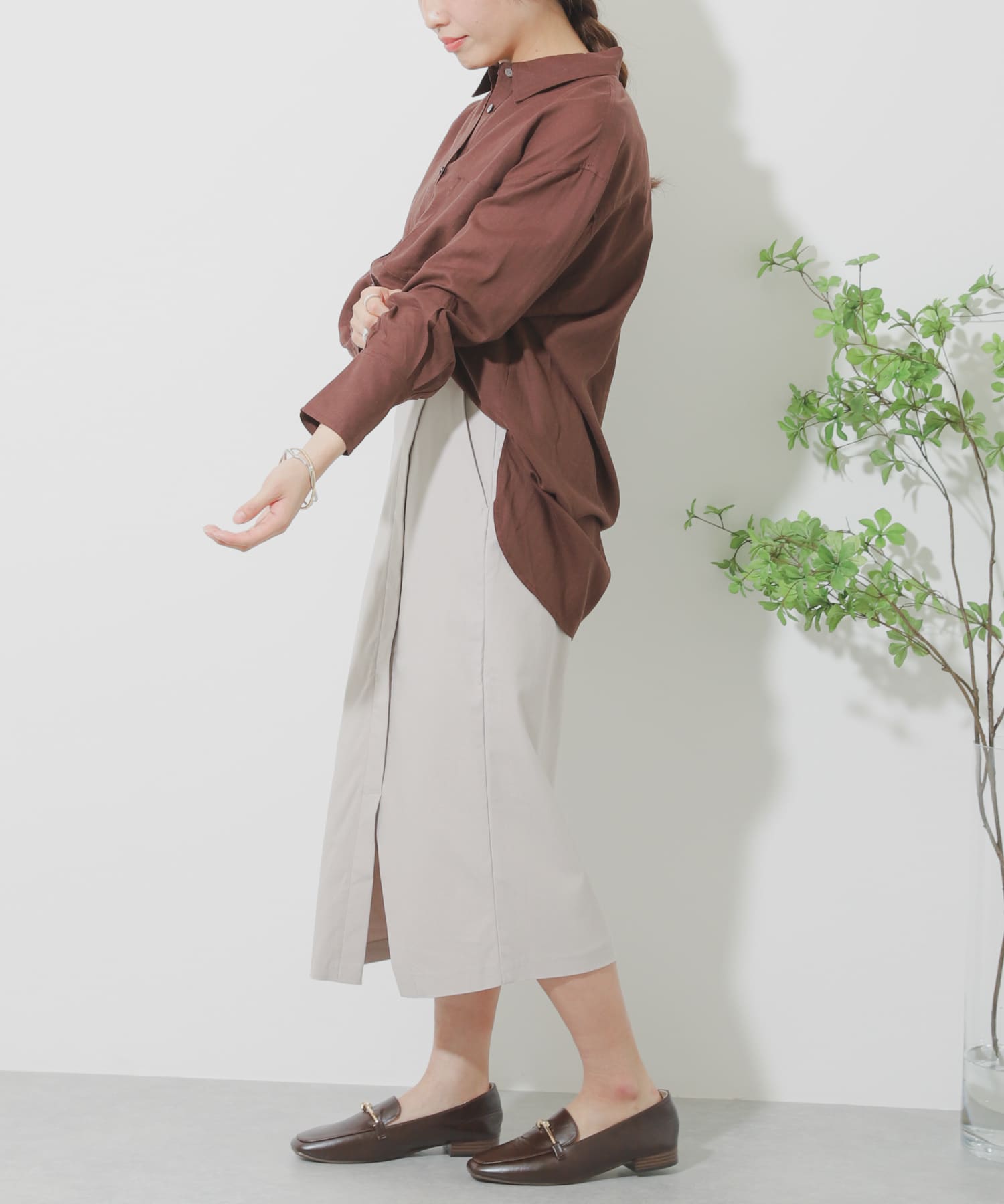 リネンレーヨン ラップスカート GREIGE M
