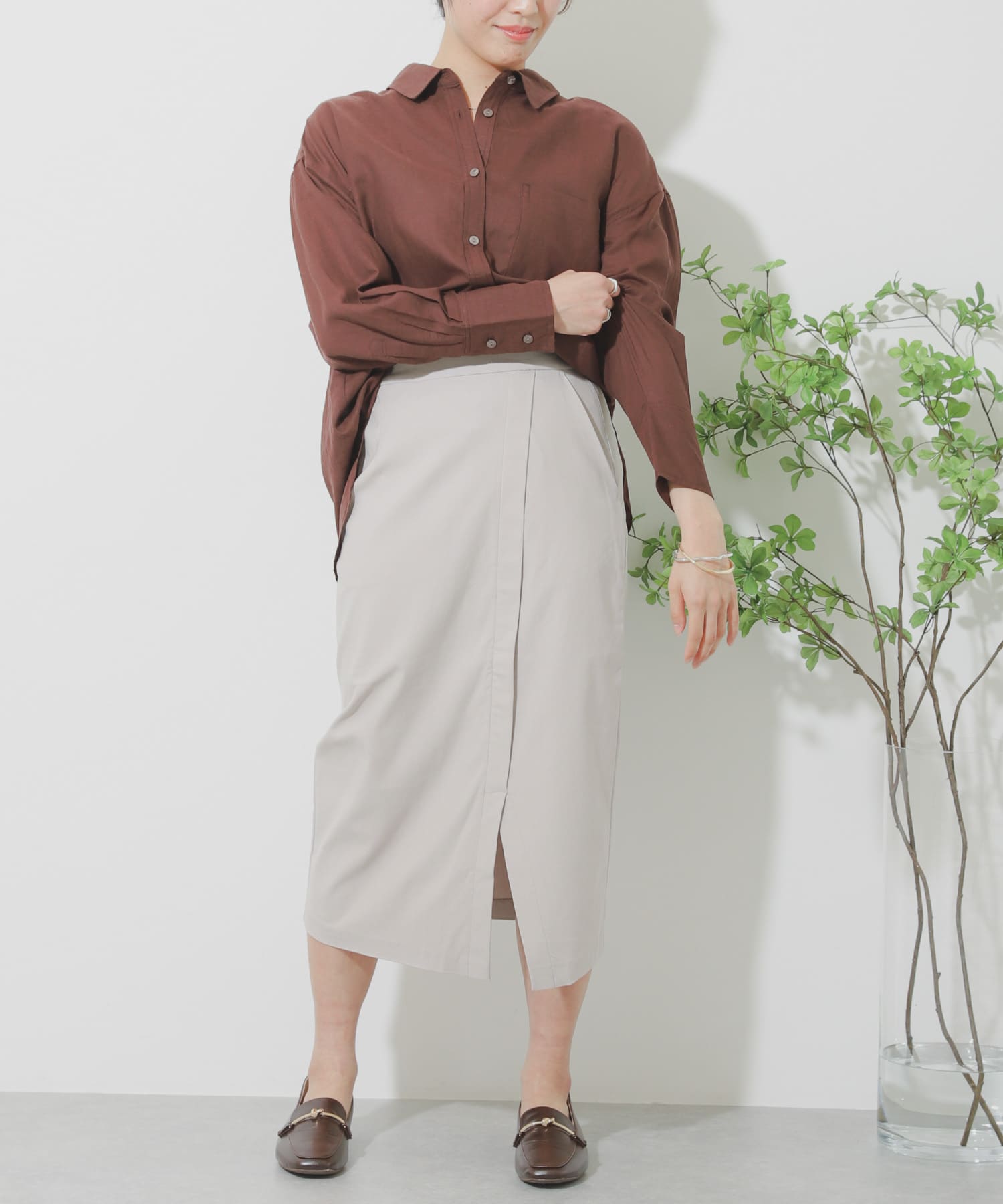 リネンレーヨン ラップスカート GREIGE M
