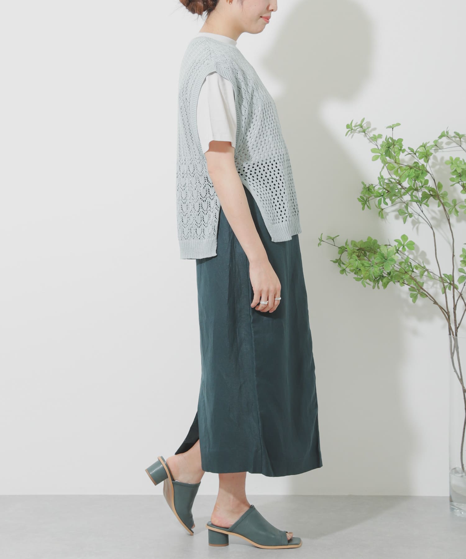 リネンレーヨン ラップスカート GREEN S